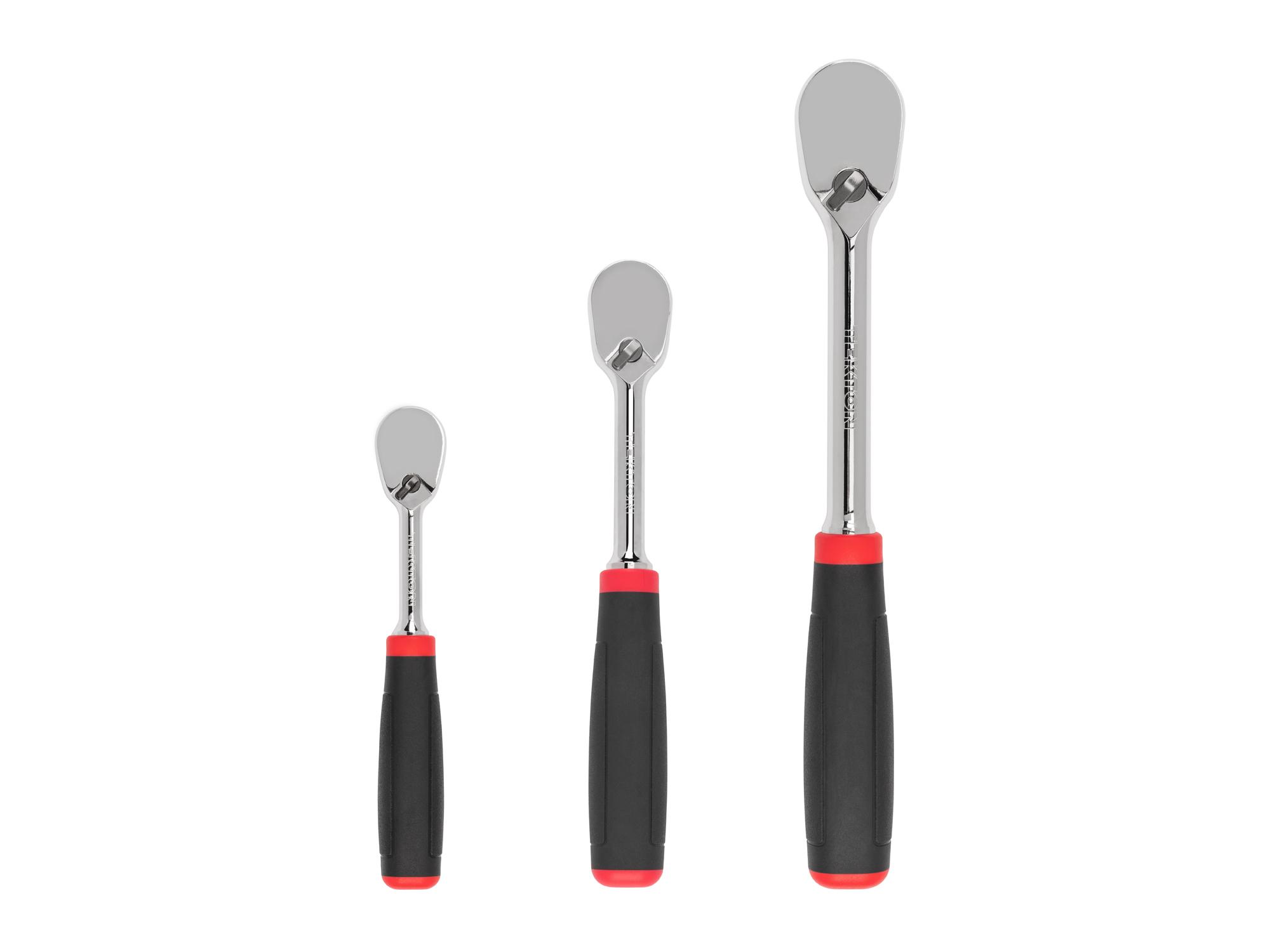 1/4, 3/8, 1/2 Inch Drive Non-Quick-Release Comfort Grip Ratchet Set (3-Piece)