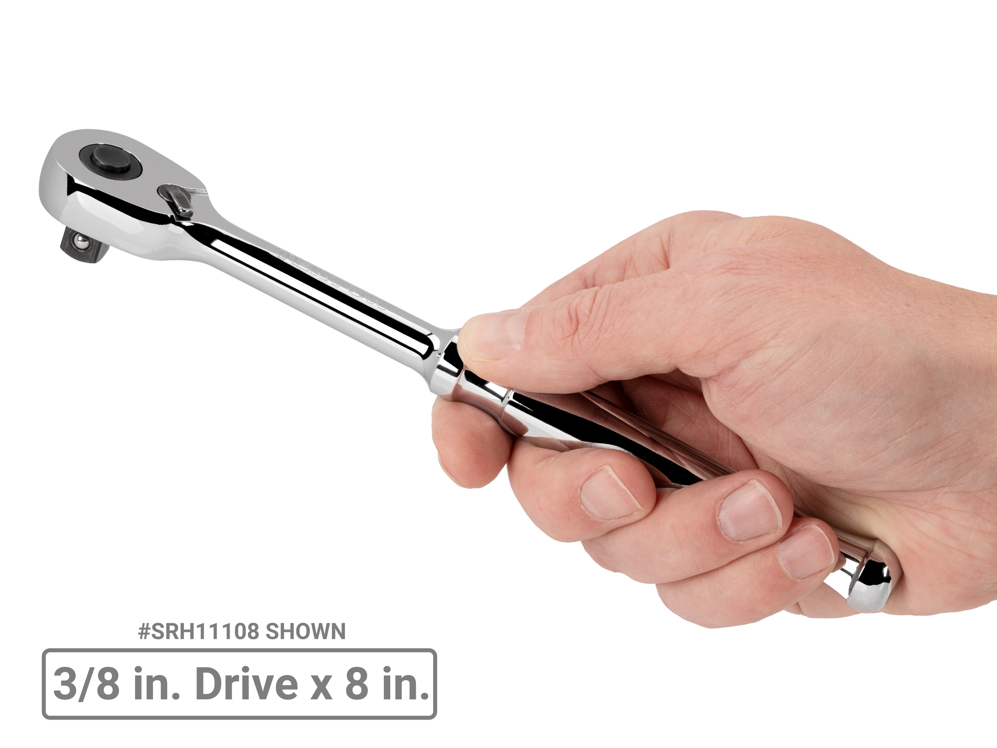 Quick-release ratchet with 90-tooth gear and 4-degree swing. Ultra-compact head and sleek, comfortable handle. SRH11108.