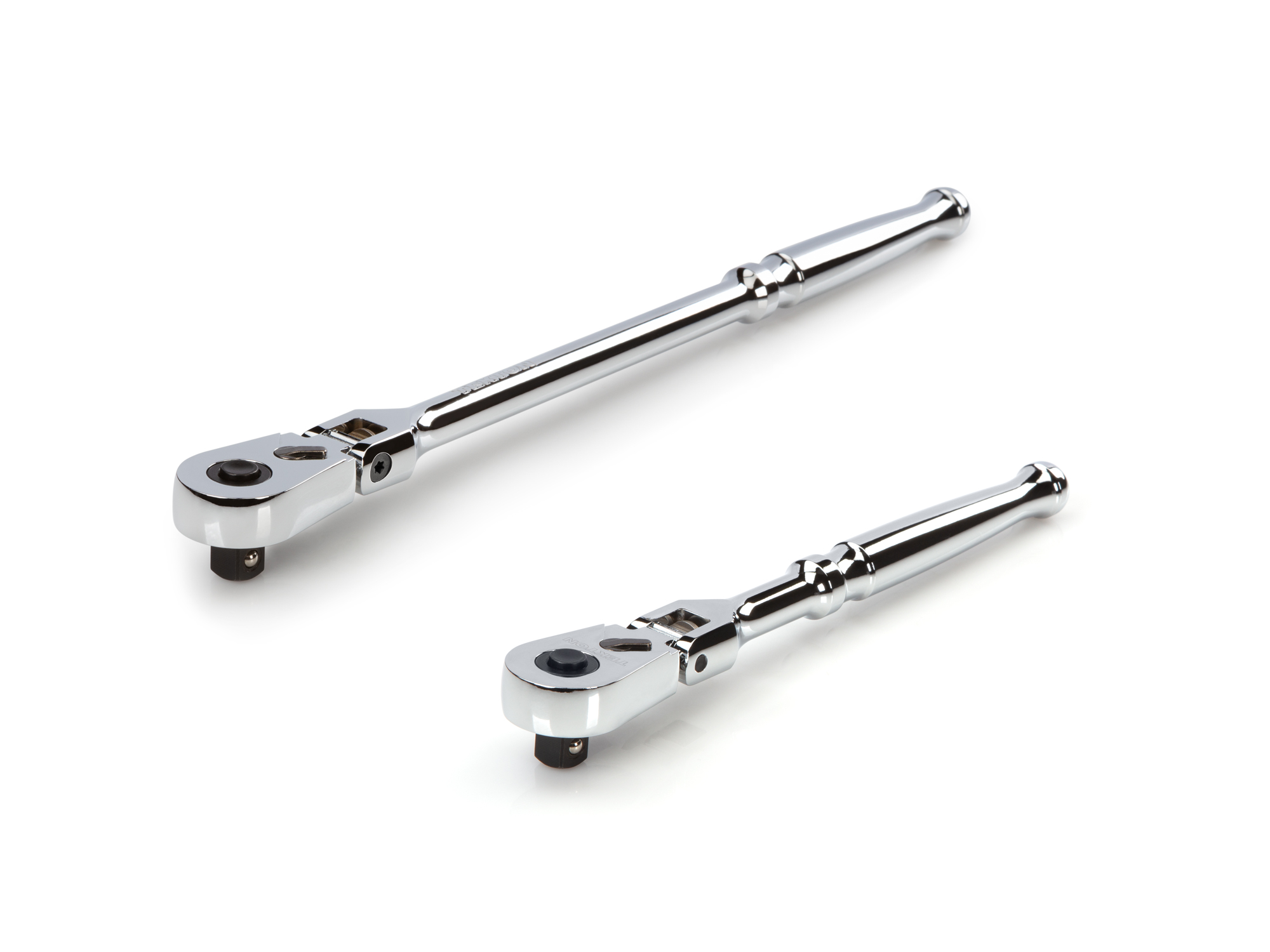 Set includes 8 inch and 12 inch flex head quick-release ratchets in 3/8 inch drive. SRH91301.