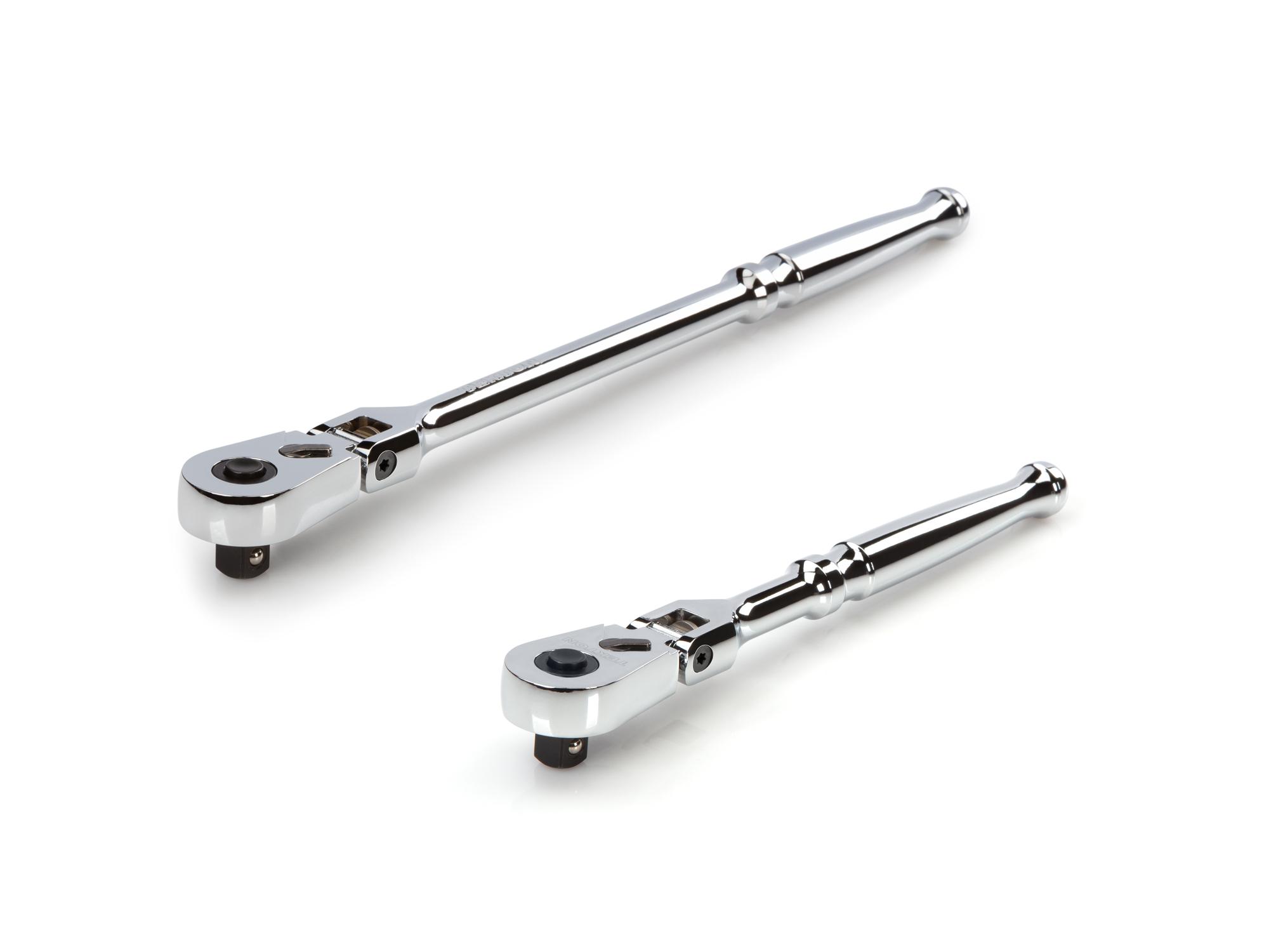 Front-right angle view of Tekton ratchet set. Item #SRH91301
