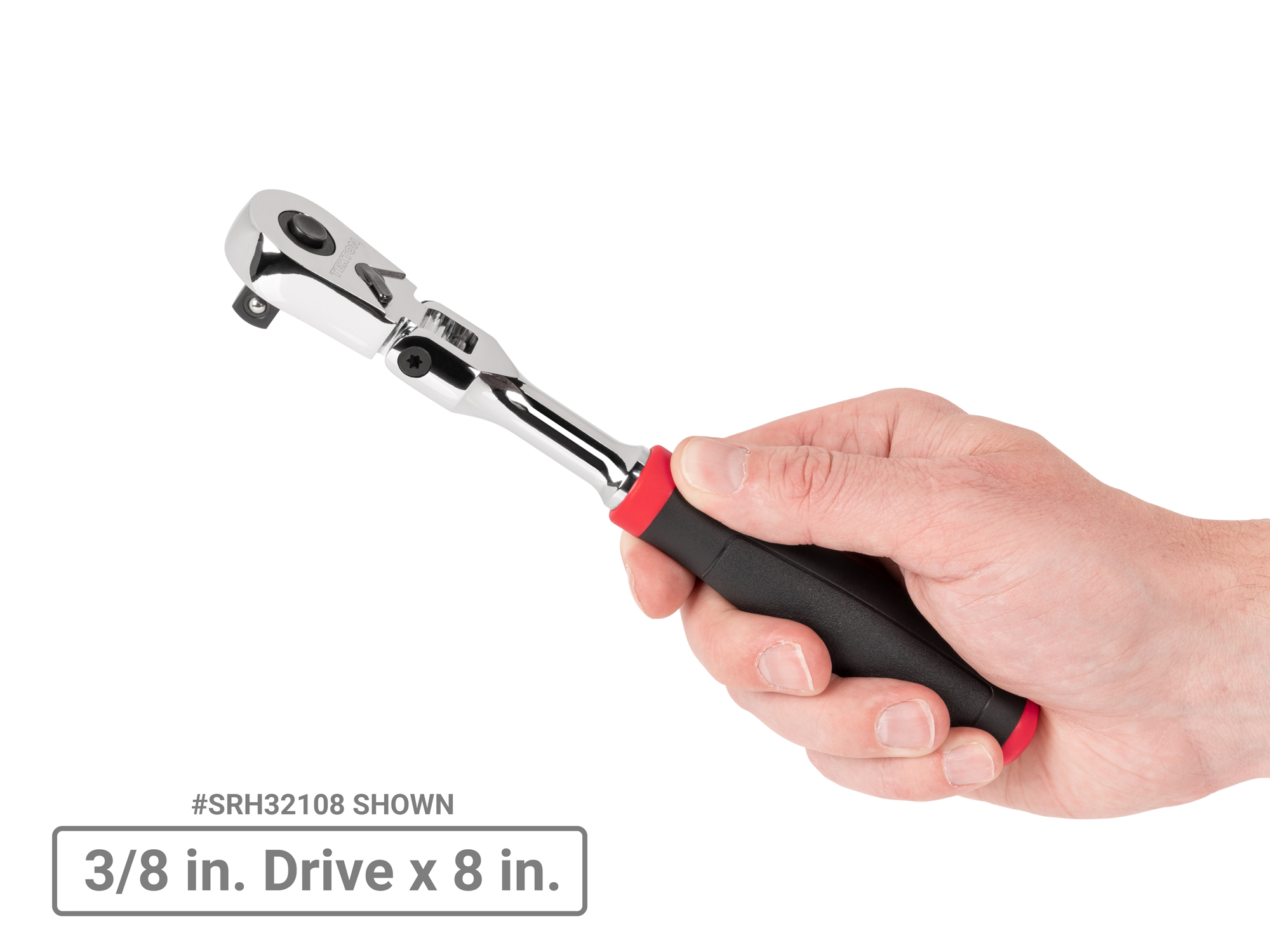 Quick-release flex head ratchet with 180-degree flex, 90-tooth gear, and 4-degree swing. Ultra-compact head and comfort grip handle. SRH32108.