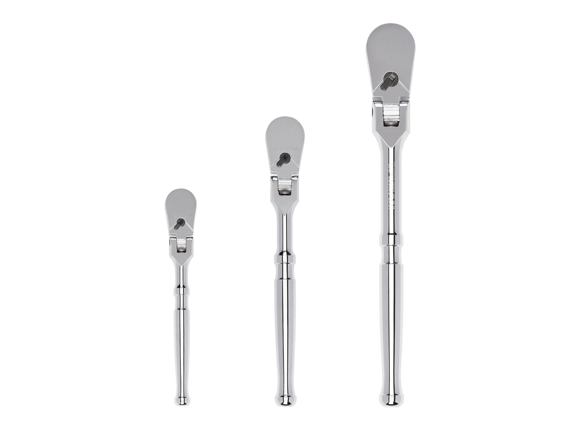 1/4, 3/8, 1/2 Inch Drive Flex Head Non-Quick-Release Ratchet Set (3-Piece)