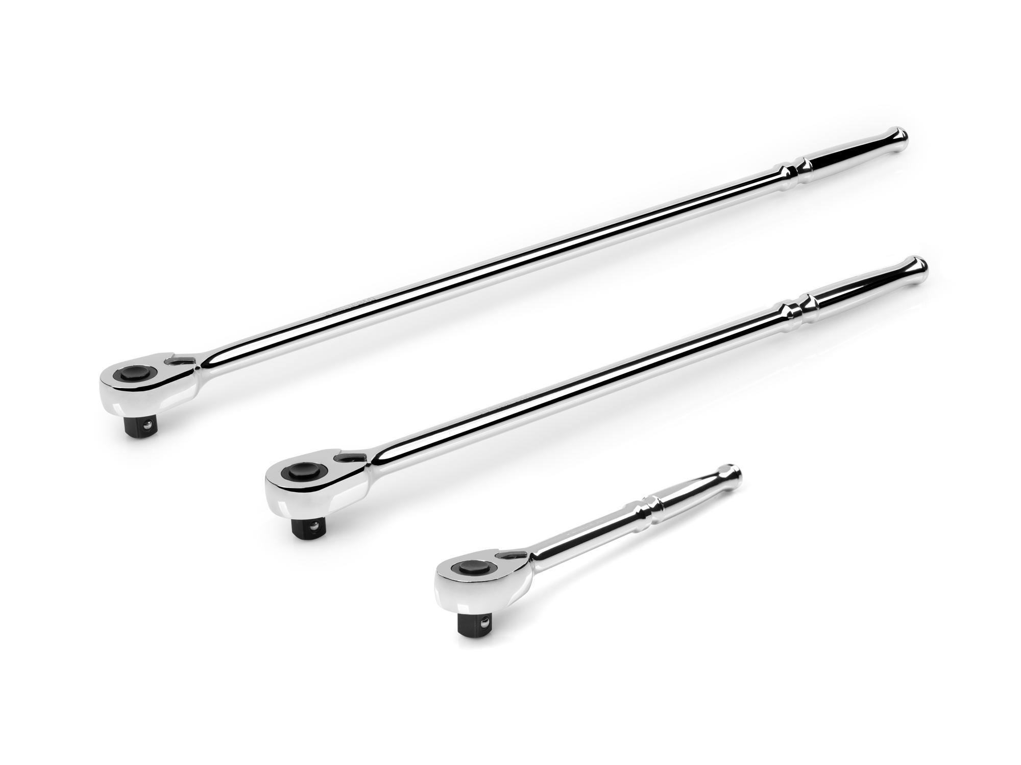 Front-right angle view of Tekton ratchet set. Item #SRH92104