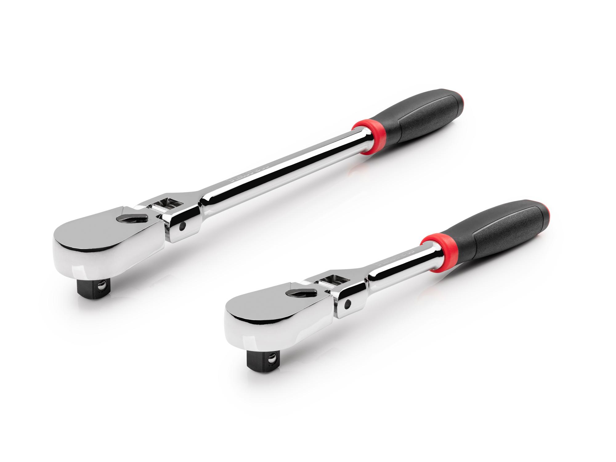 Front-right angle view of Tekton ratchet set. Item #SRH92202