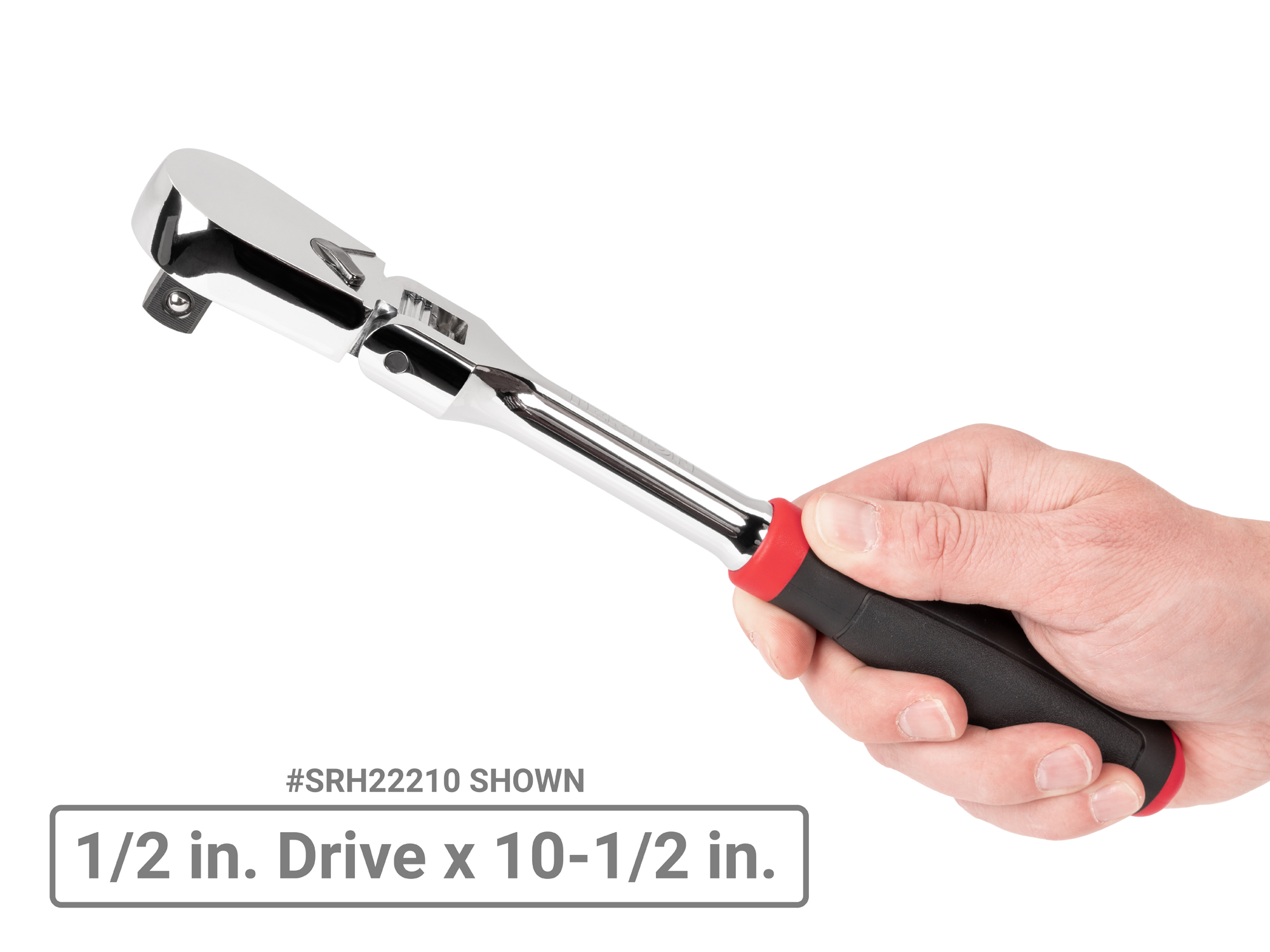 Set includes 10.5 inch and 14 inch flex head comfort grip ratchets in 1/2 inch drive. SRH92202.