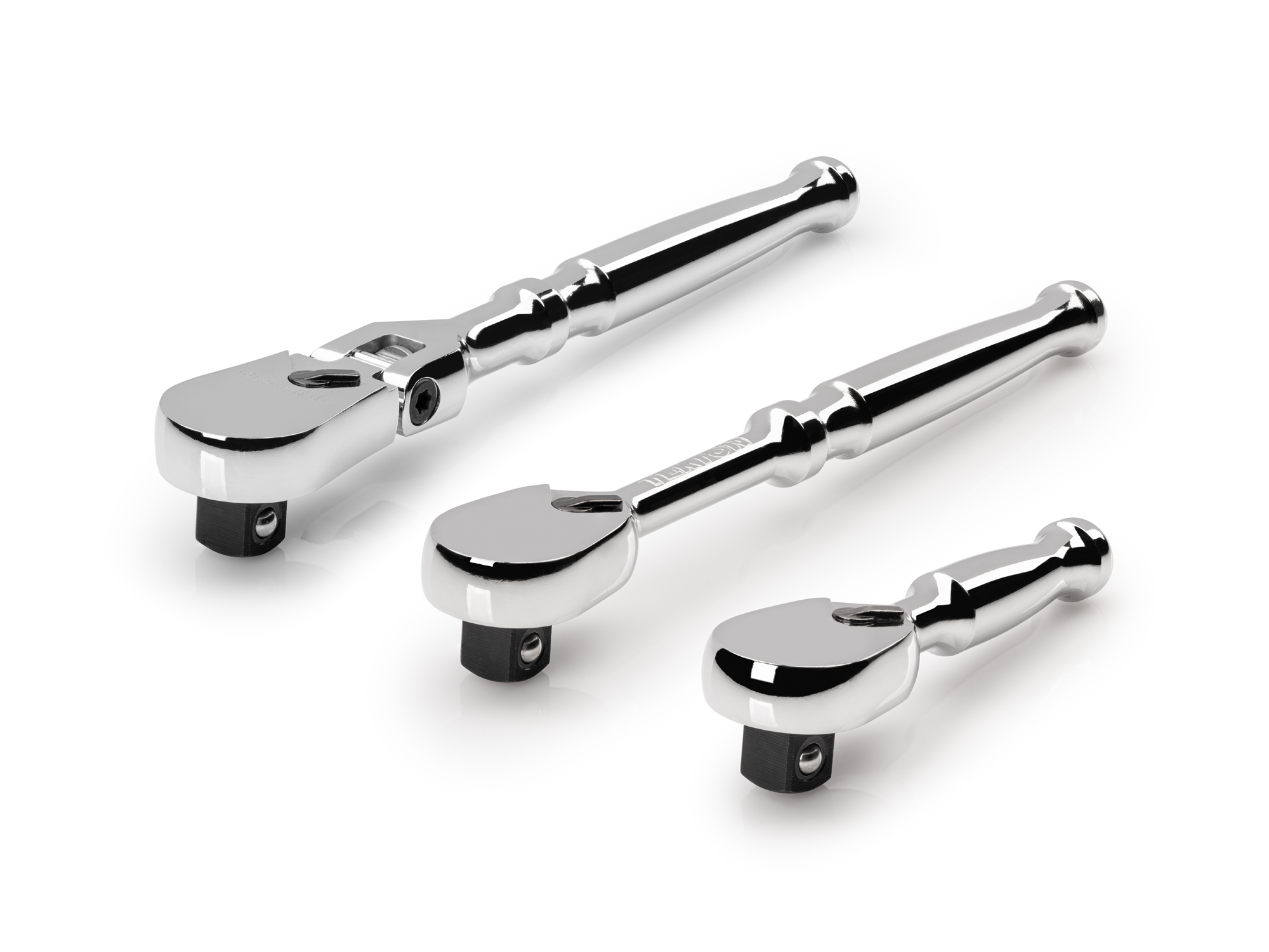 Set includes 3/8 inch drive 3 and 6 inch long small body ratchets and a 6 inch flex head small body ratchet. Classic non-quick-release and sleek, comfortable handles. SRH99002.