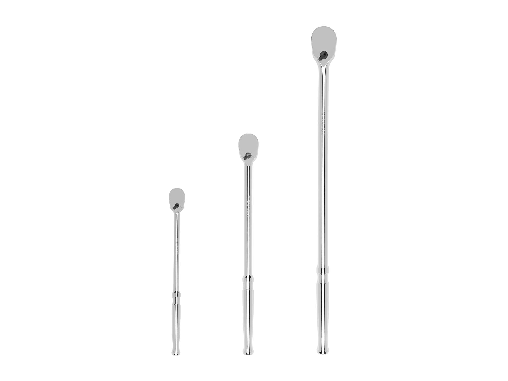 1/4, 3/8, 1/2 Inch Drive Non-Quick-Release Long Ratchet Set (3-Piece)