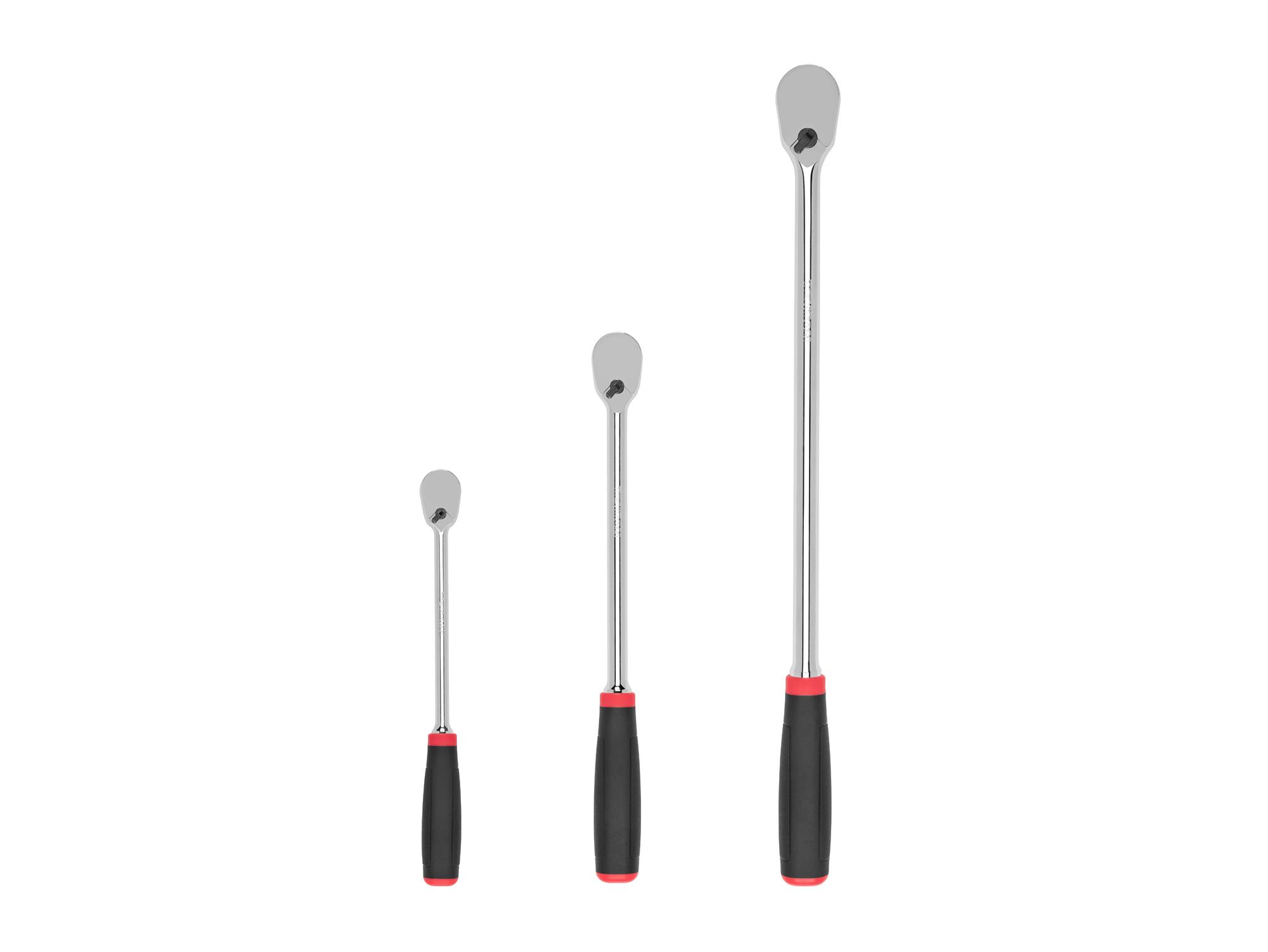 1/4, 3/8, 1/2 Inch Drive Non-Quick-Release Comfort Grip Long Ratchet Set (3-Piece)