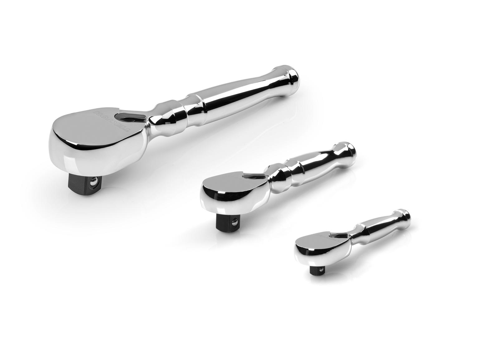 TEKTON 1/4, 3/8, 1/2 Inch Drive Non-Quick-Release Stubby Ratchet Set, 3-Piece (3, 4-1/2, 6 in.)