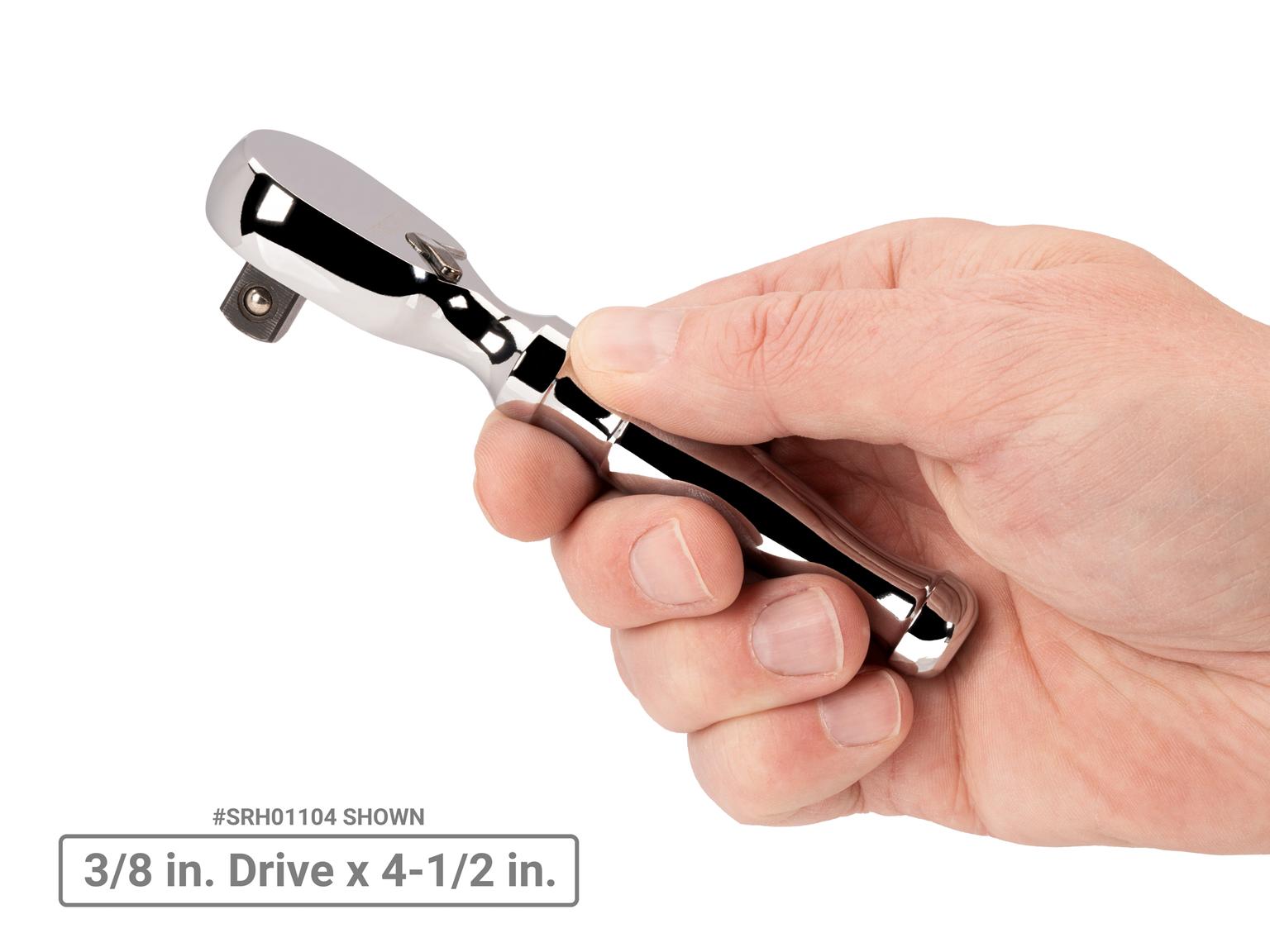 TEKTON 1/4, 3/8, 1/2 Inch Drive Non-Quick-Release Stubby Ratchet Set, 3-Piece (3, 4-1/2, 6 in.)