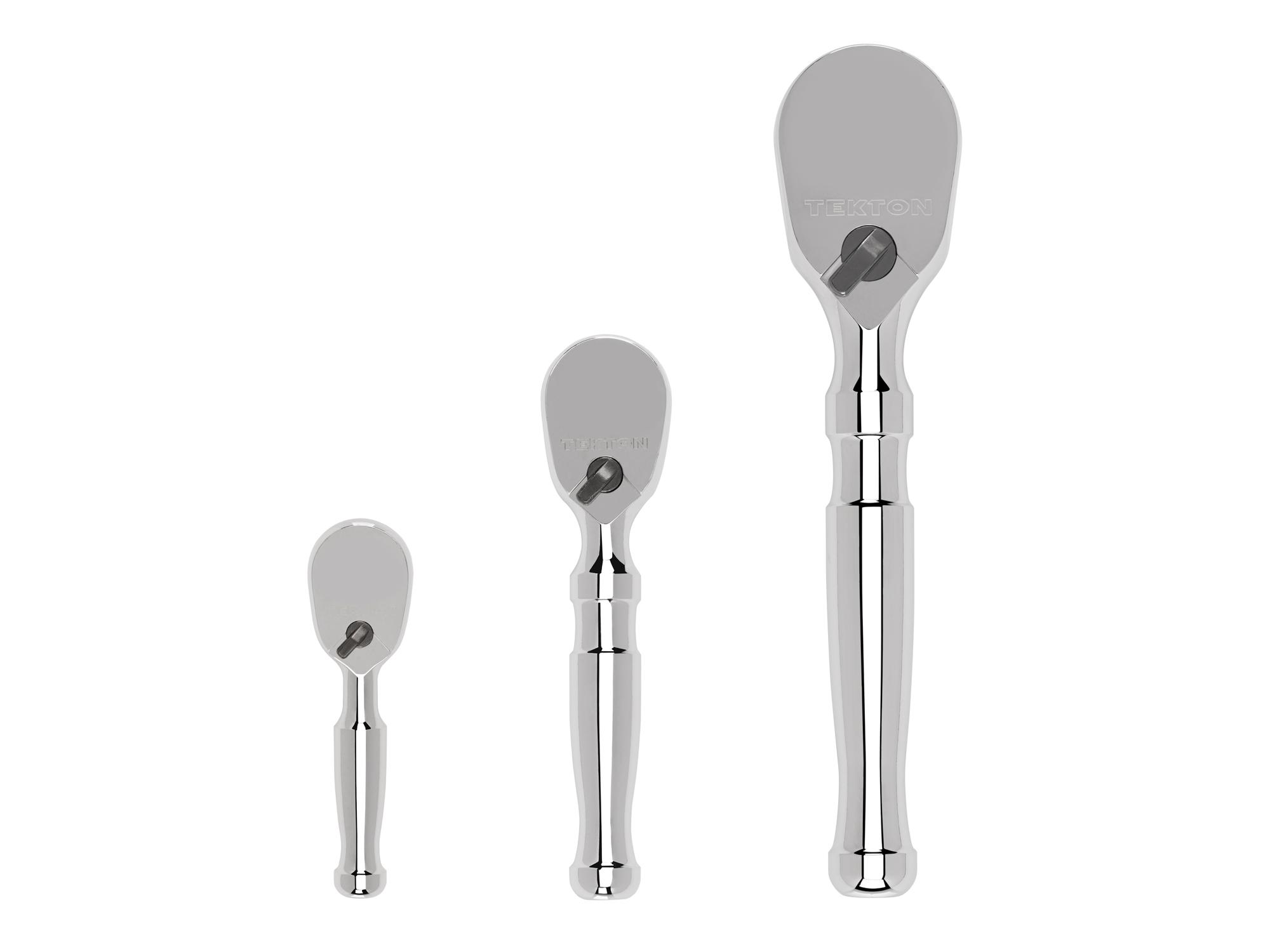 1/4, 3/8, 1/2 Inch Drive Non-Quick-Release Stubby Ratchet Set (3-Piece)