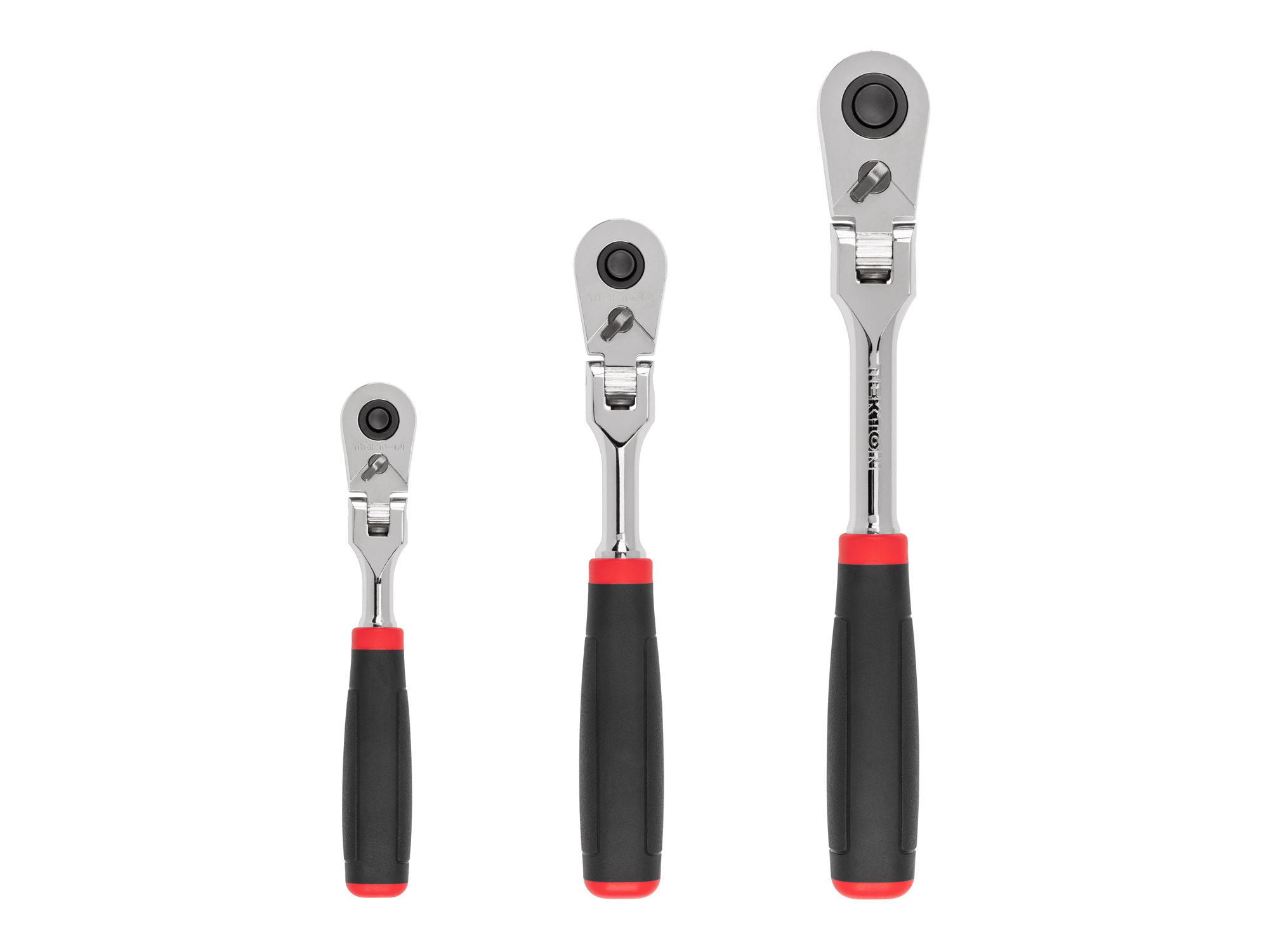 1/4, 3/8, 1/2 Inch Drive Flex Head Quick-Release Comfort Grip Ratchet Set (3-Piece)