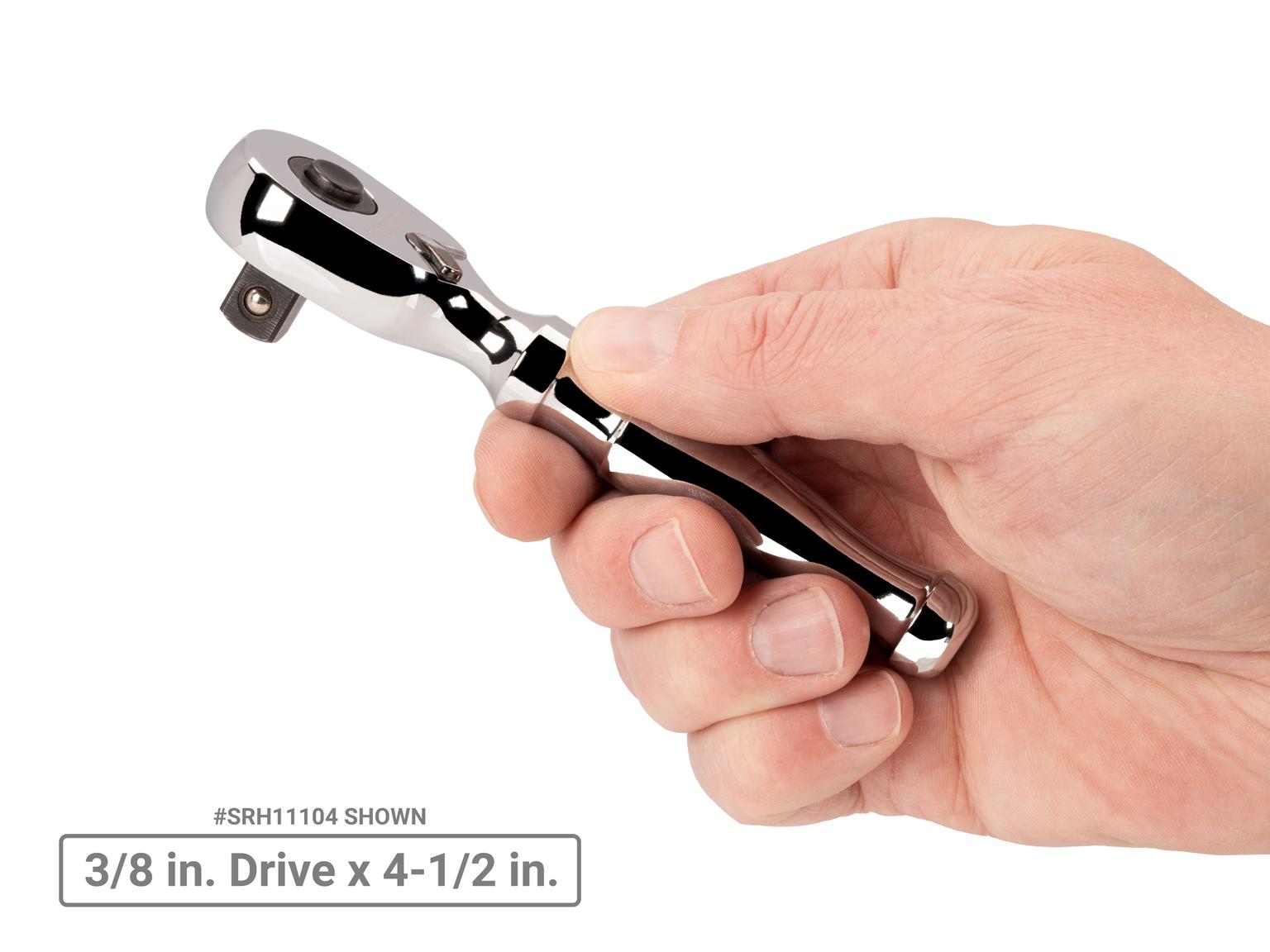 TEKTON 1/4, 3/8, 1/2 Inch Drive Quick-Release Stubby Ratchet Set, 3-Piece (3, 4-1/2, 6 in.)