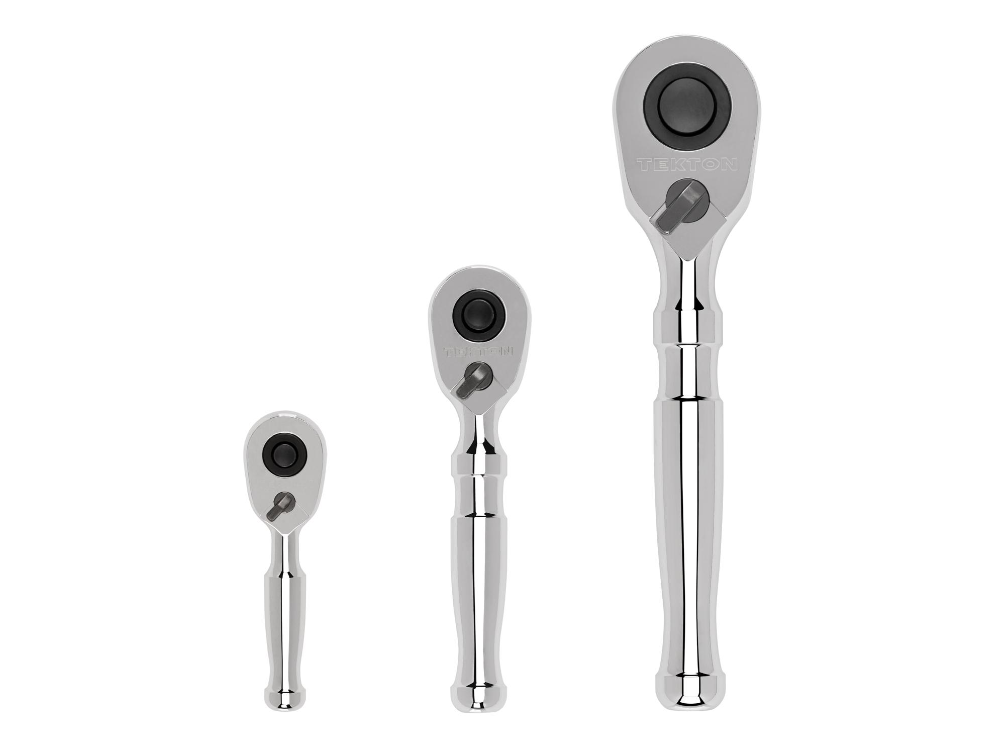 1/4, 3/8, 1/2 Inch Drive Quick-Release Stubby Ratchet Set (3-Piece)