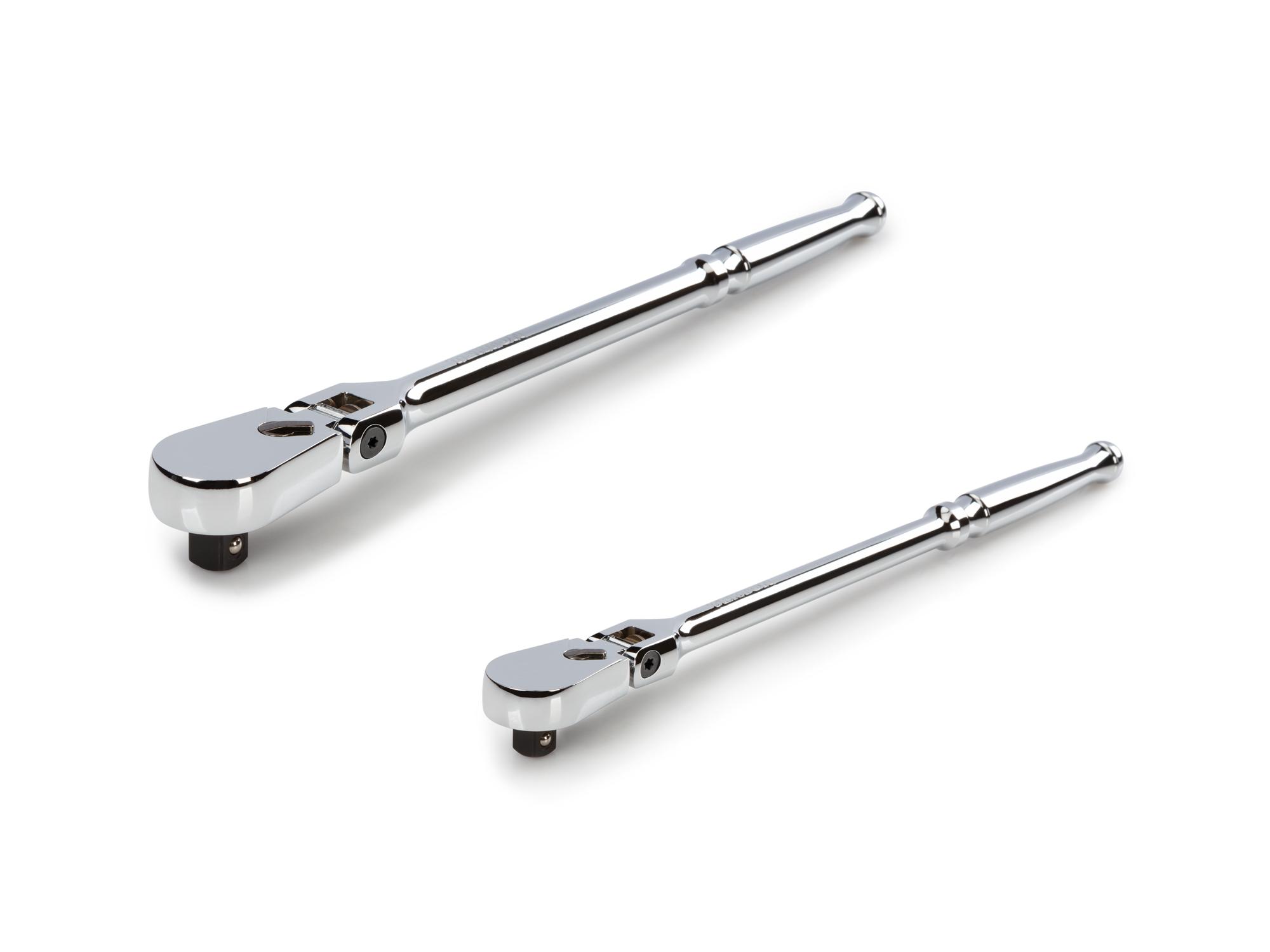 Front-right angle view of Tekton ratchet set. Item #SRH99201
