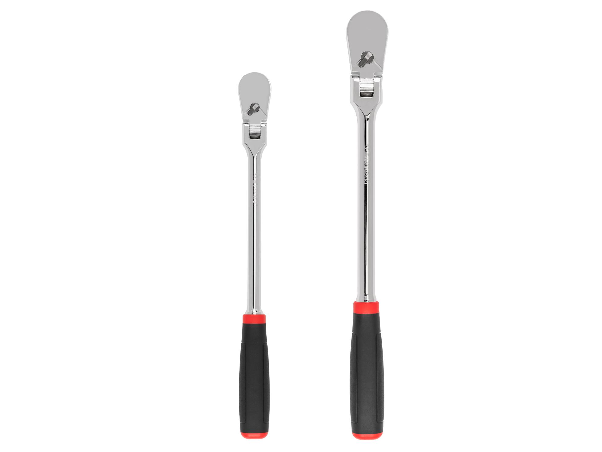 3/8, 1/2 Inch Drive Flex Head Non-Quick-Release Comfort Grip Long Ratchet Set (2-Piece)