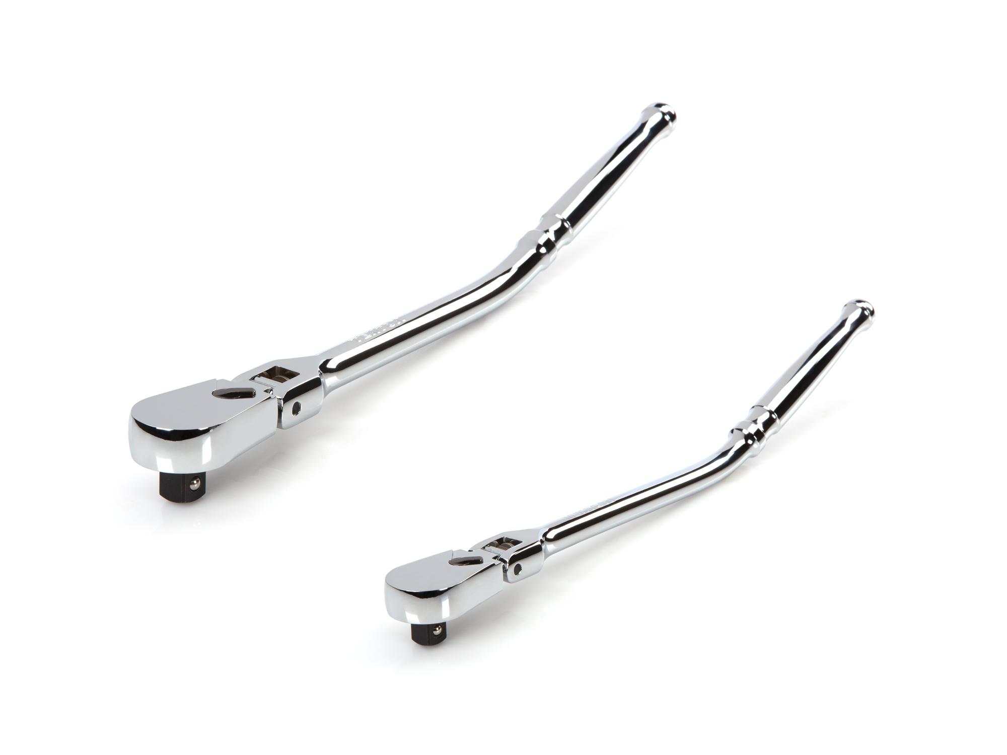 Front-right angle view of Tekton ratchet set. Item #SRH99203
