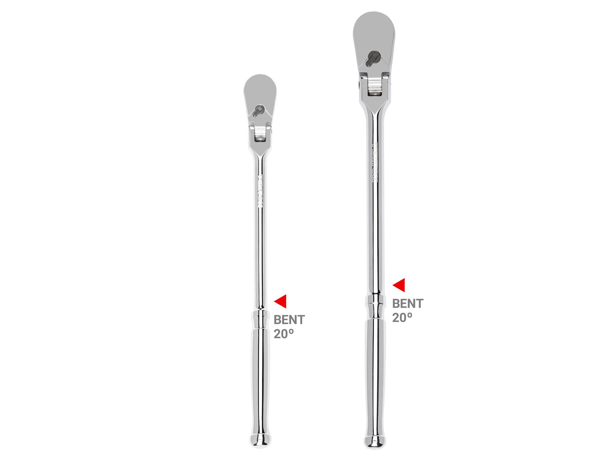 3/8, 1/2 Inch Drive Flex Head Non-Quick-Release Bent Handle Long Ratchet Set (2-Piece)
