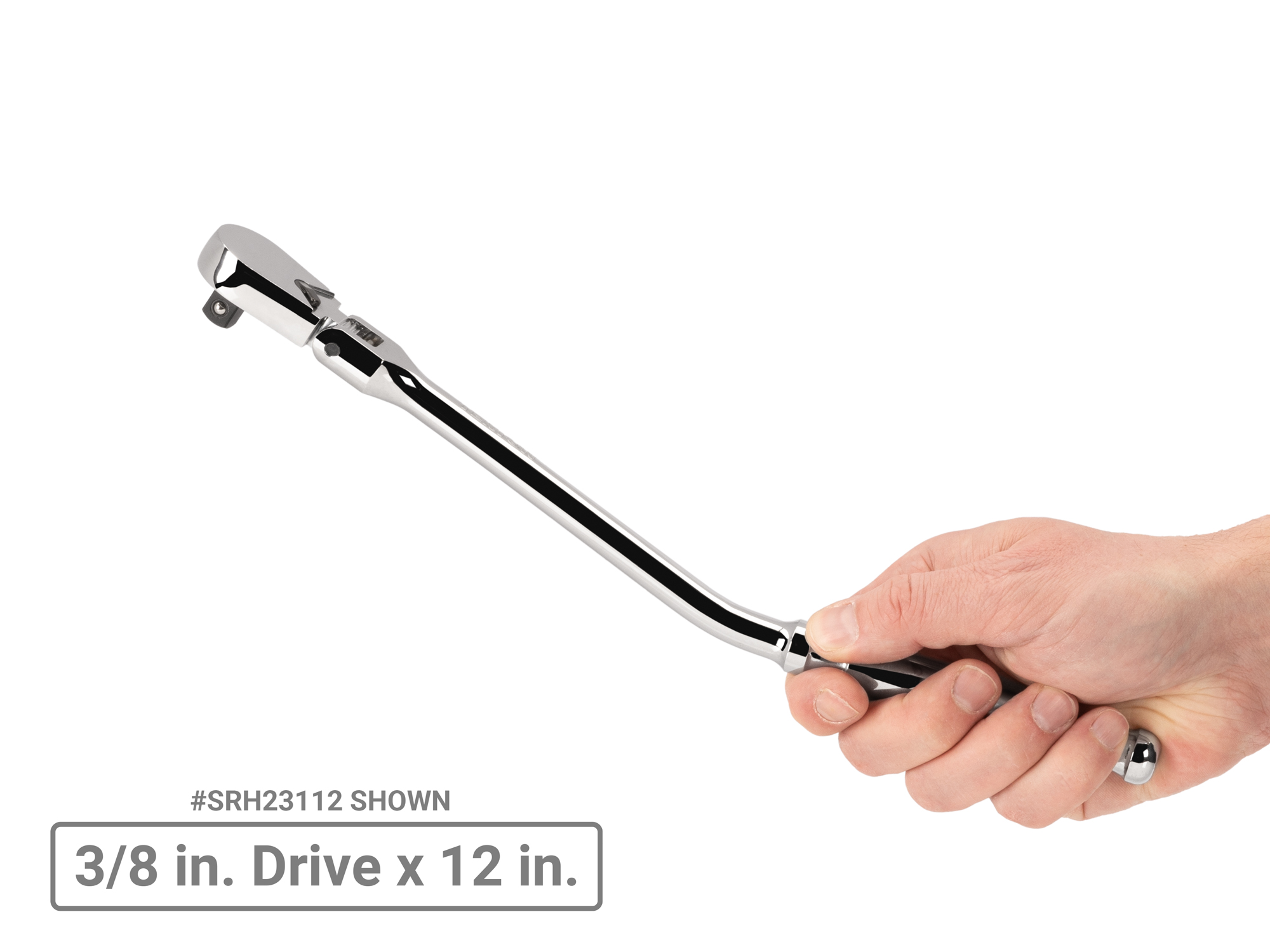 Set includes 3/8 inch drive x 12 inch and 1/2 inch drive x 14 inch flex head bent handle ratchets. SRH99203.