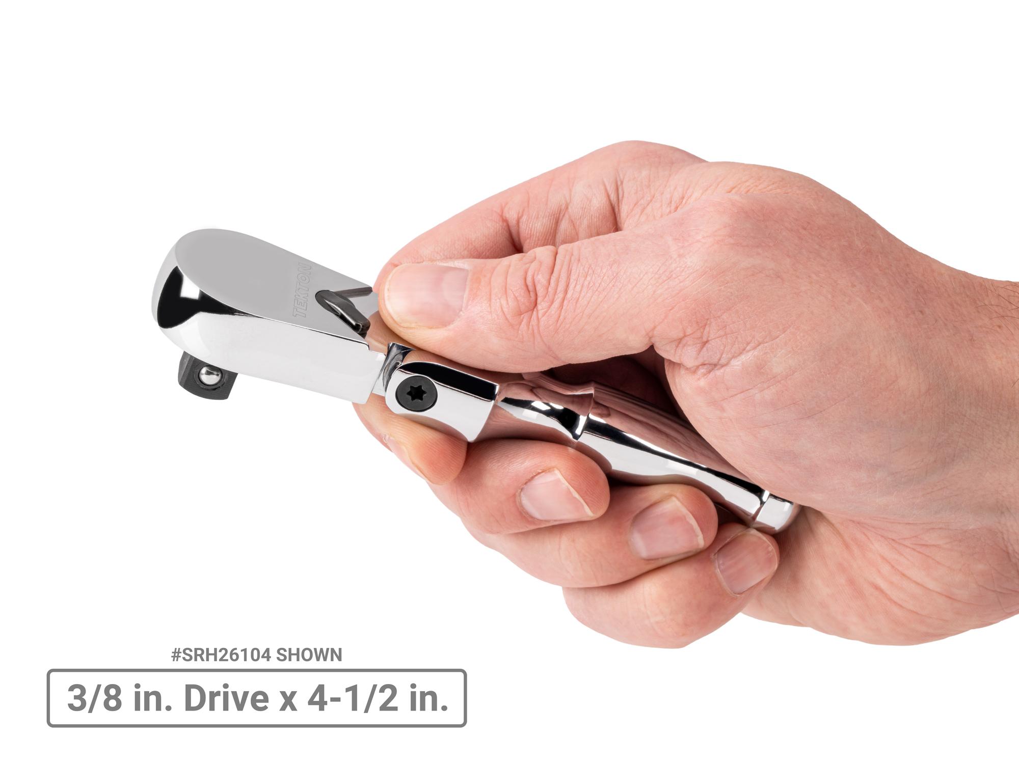 TEKTON 1/4, 3/8, 1/2 Inch Drive Flex Head Non-Quick-Release Stubby Ratchet Set, 3-Piece (3, 4-1/2, 6 in.)