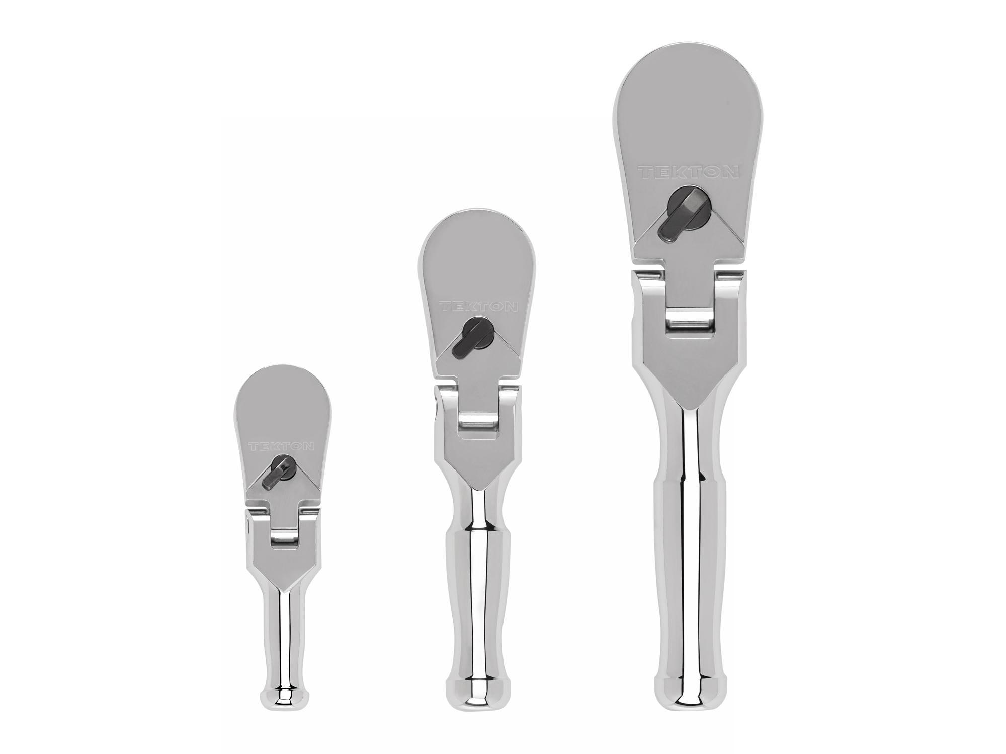1/4, 3/8, 1/2 Inch Drive Flex Head Non-Quick-Release Stubby Ratchet Set (3-Piece)