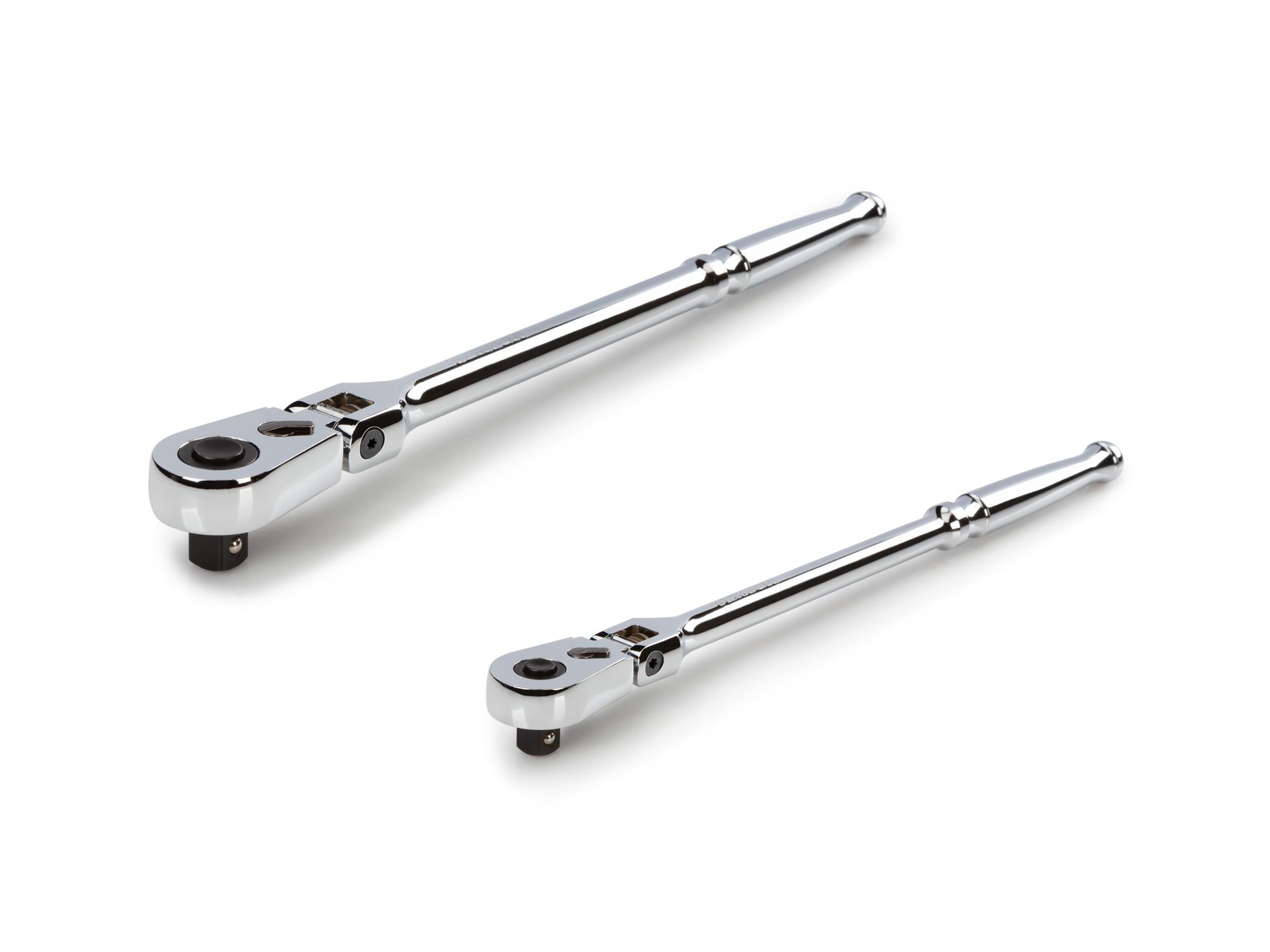 Front-right angle view of Tekton ratchet set. Item #SRH99301