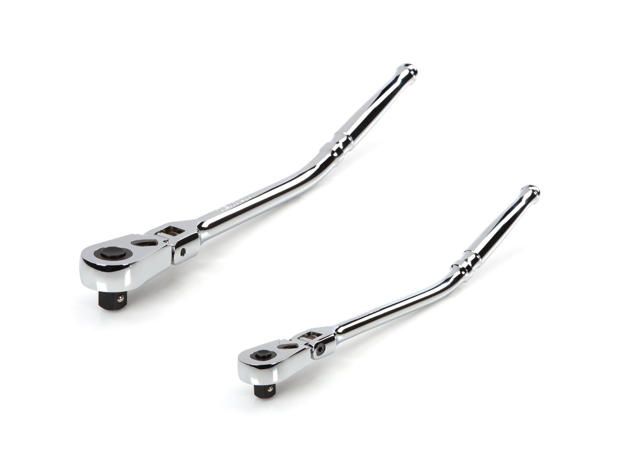 Front-right angle view of Tekton ratchet set. Item #SRH99303