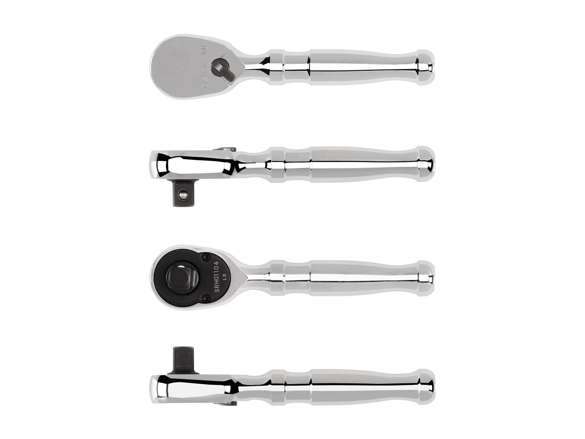 Side view of Tekton 4 1/2 inch ratchet. Item #SRH01104