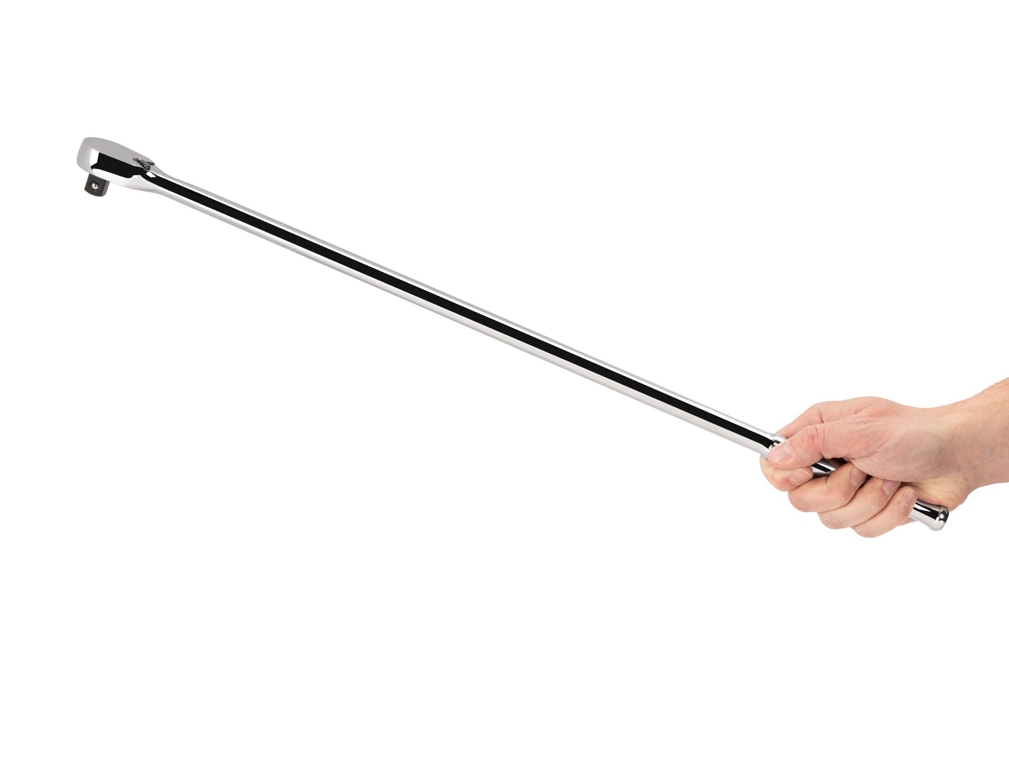 Person holding Tekton 24 inch ratchet. Item #SRH01224