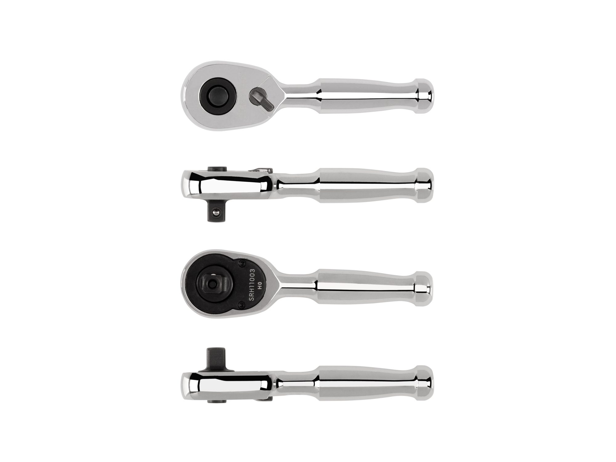 Quick-release ratchet with 90-tooth gear and 4-degree swing. Ultra-compact head and sleek, comfortable handle. SRH11003.