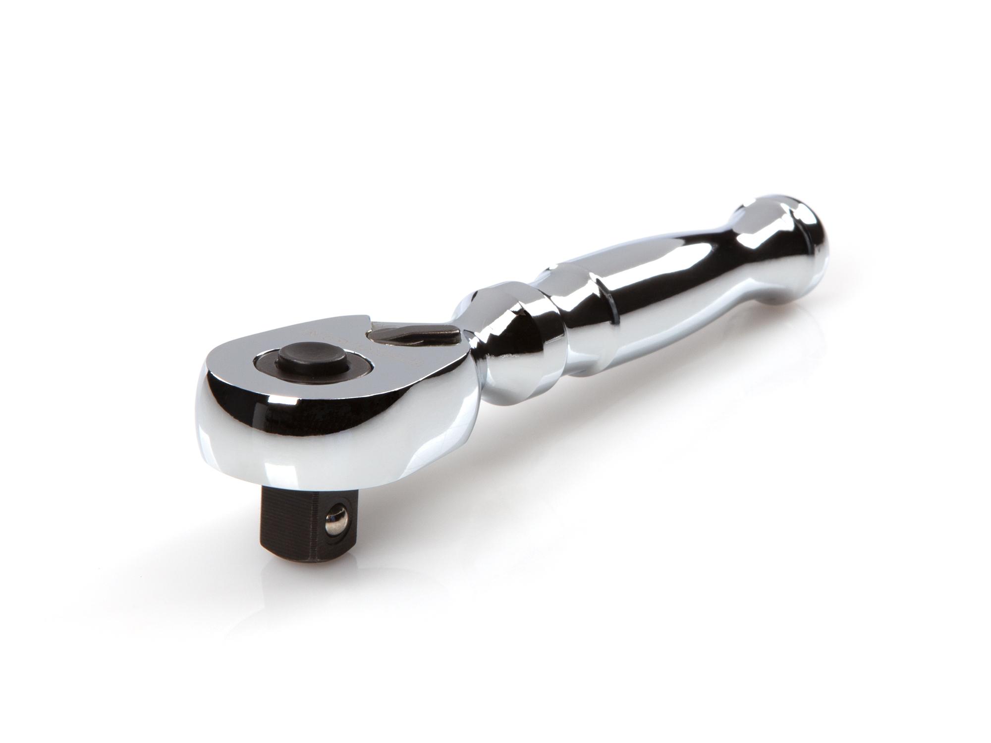 Front-right angle view of Tekton 4 1/2 inch ratchet. Item #SRH11104