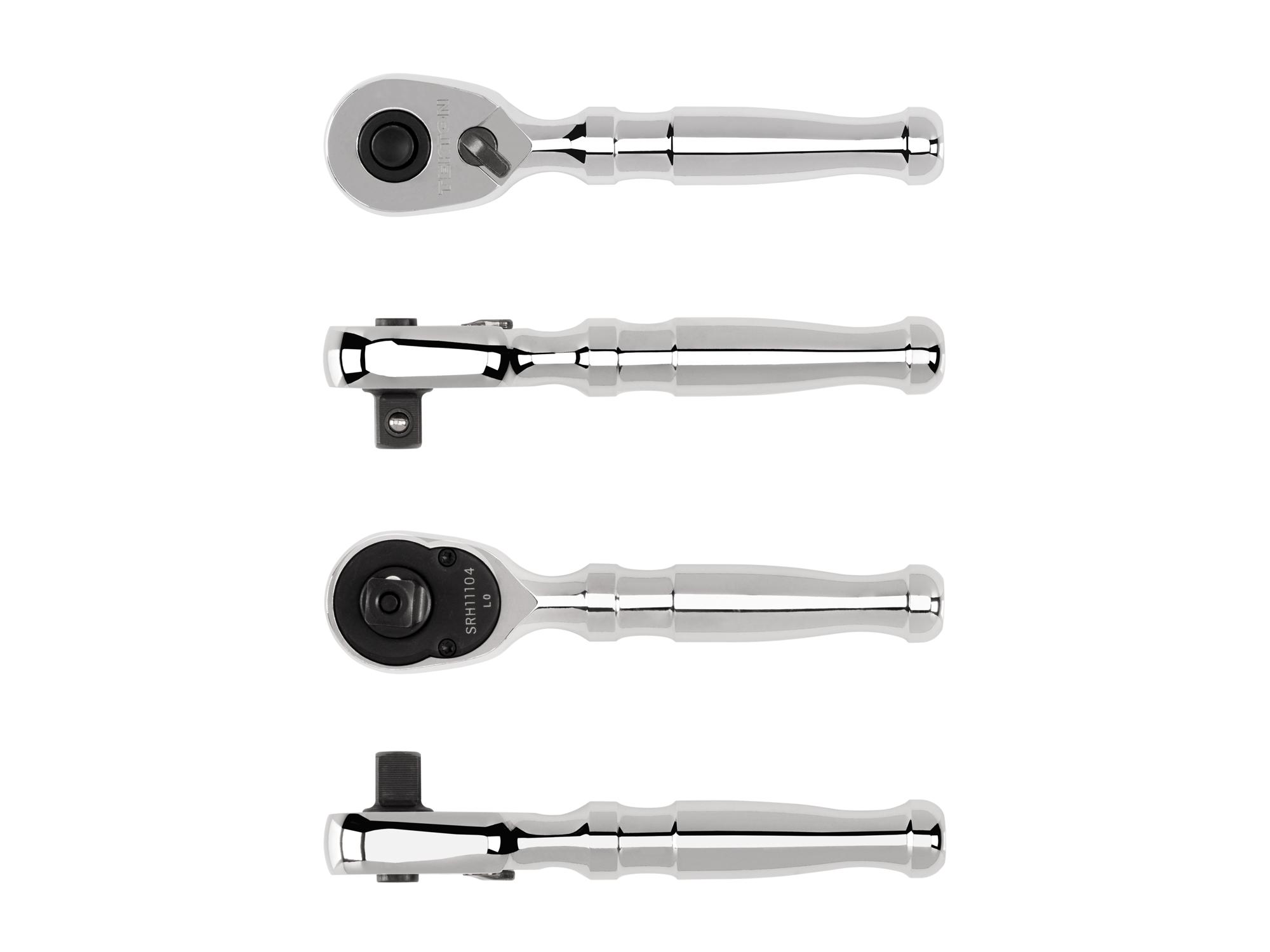 Side view of Tekton 4 1/2 inch ratchet. Item #SRH11104