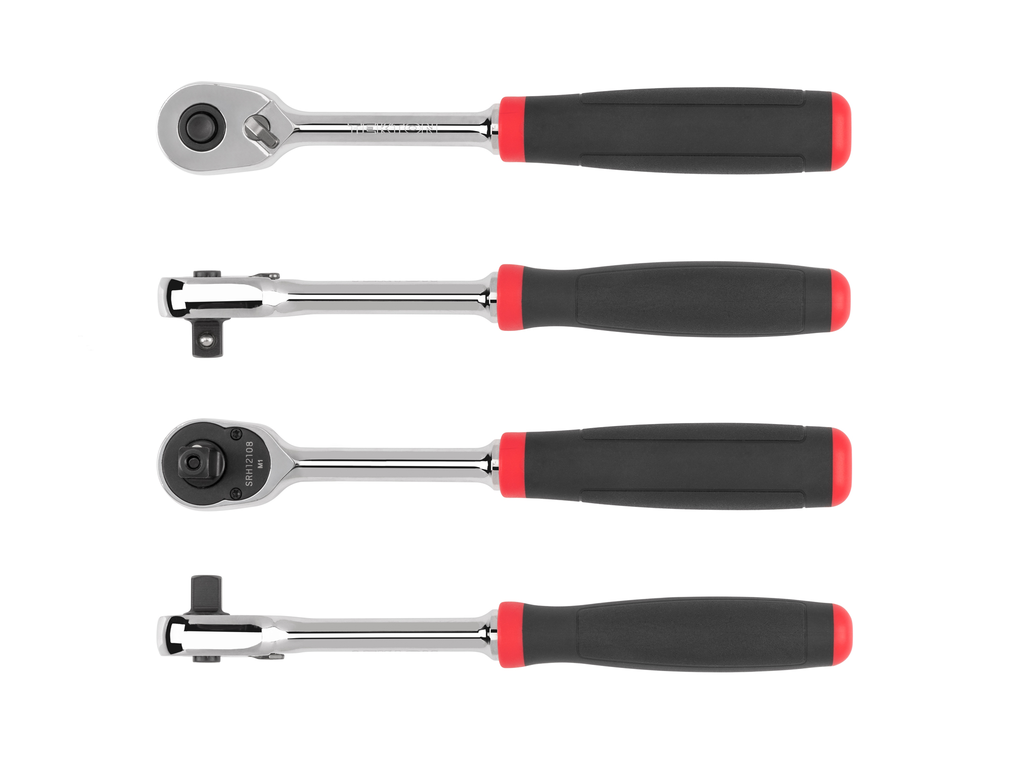 Quick-release ratchet with 90-tooth gear and 4-degree swing. Ultra-compact head and comfort grip handle. SRH12108.