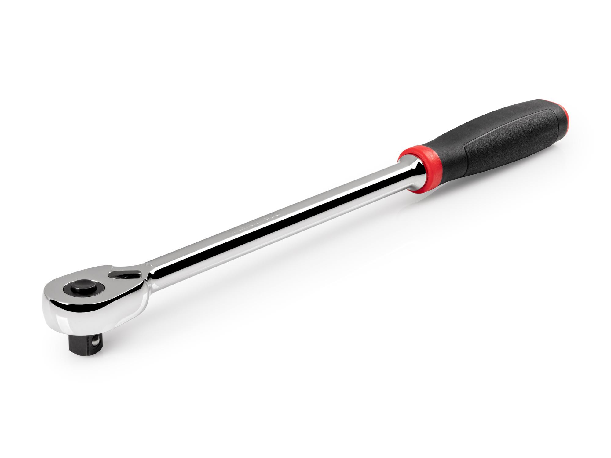 Front-right angle view of Tekton 12 inch ratchet. Item #SRH12112