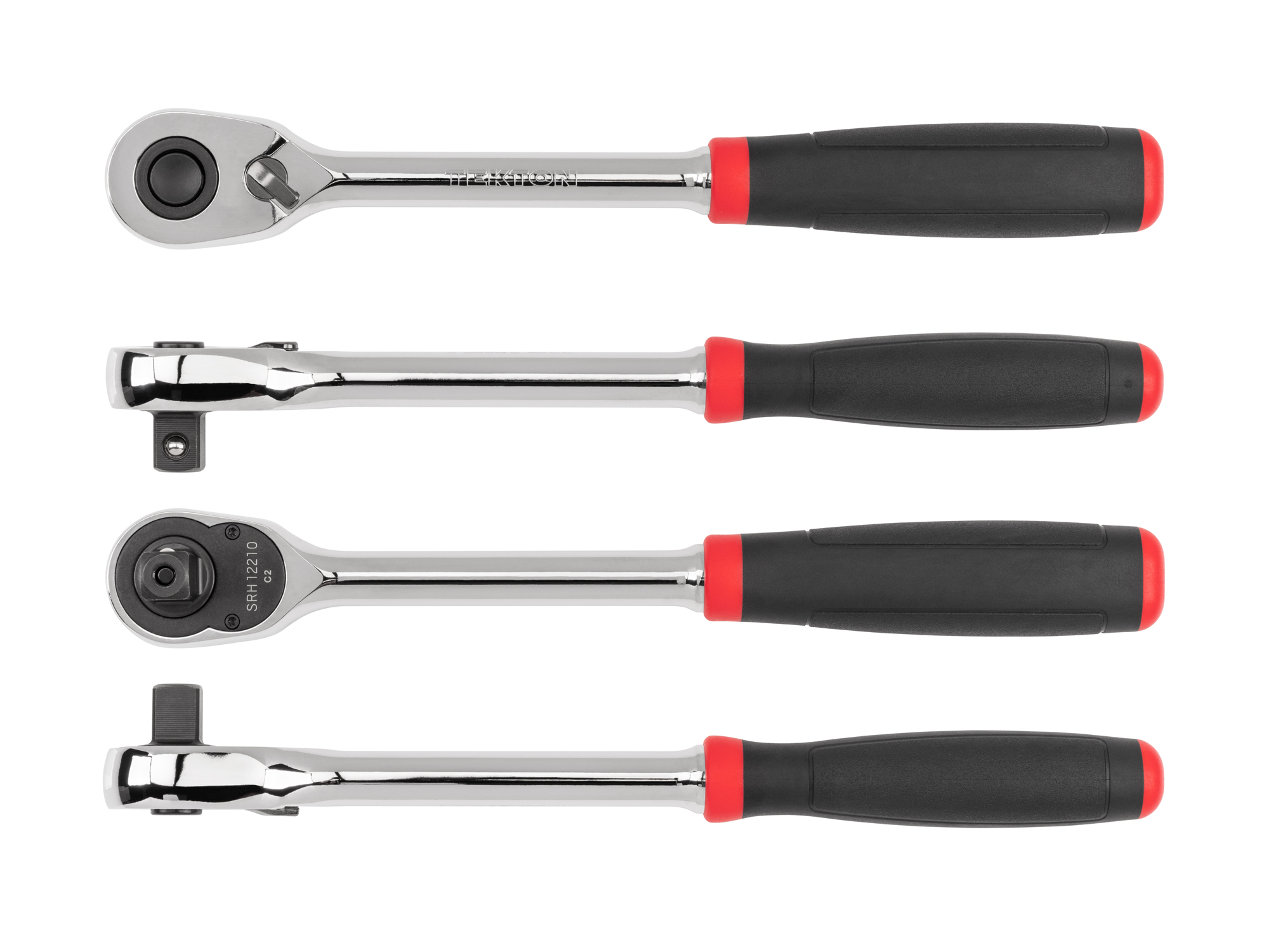 Quick-release ratchet with 90-tooth gear and 4-degree swing. Ultra-compact head and comfort grip handle. SRH12210.