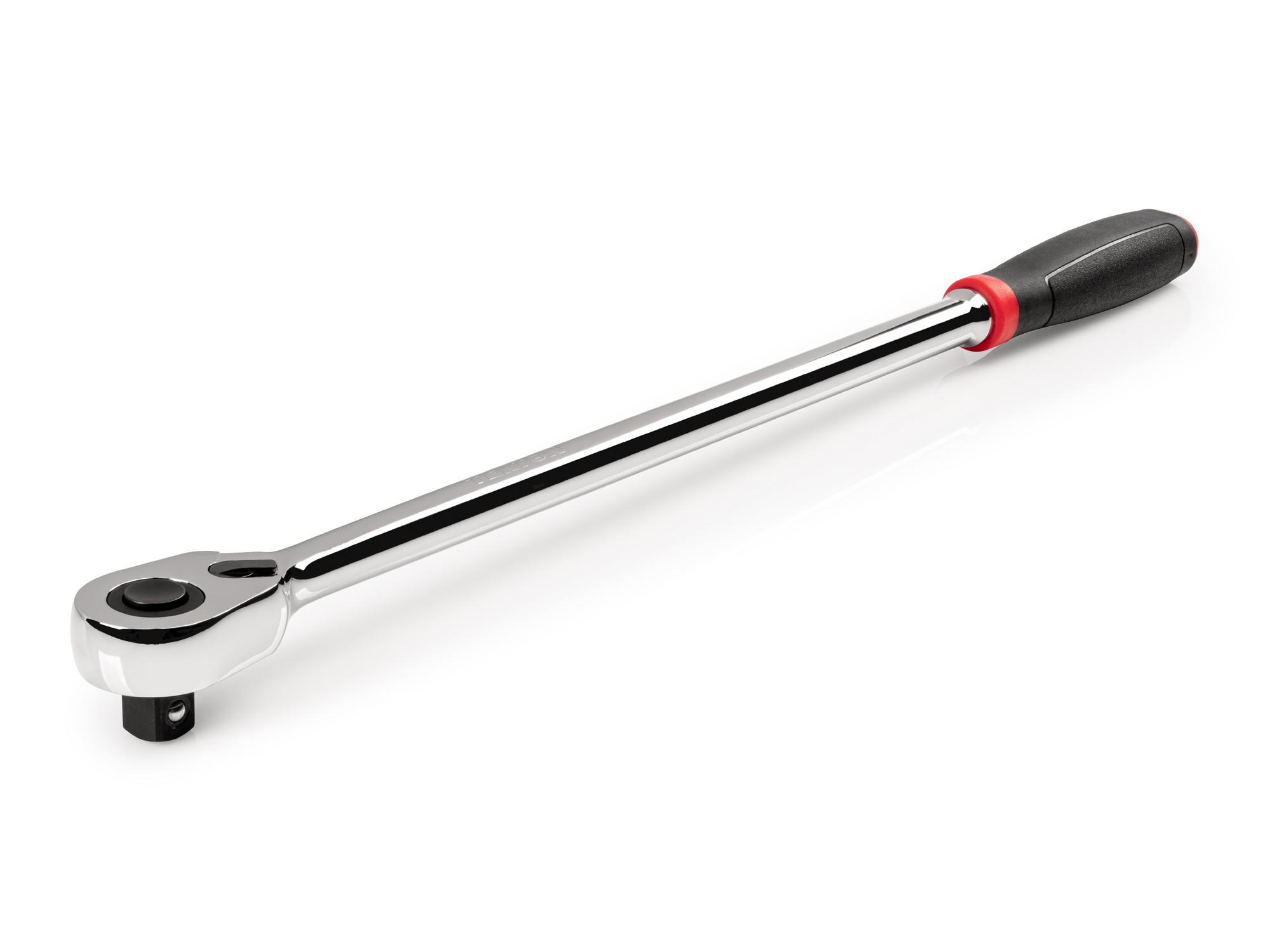 Front-right angle view of Tekton 18 inch ratchet. Item #SRH12218