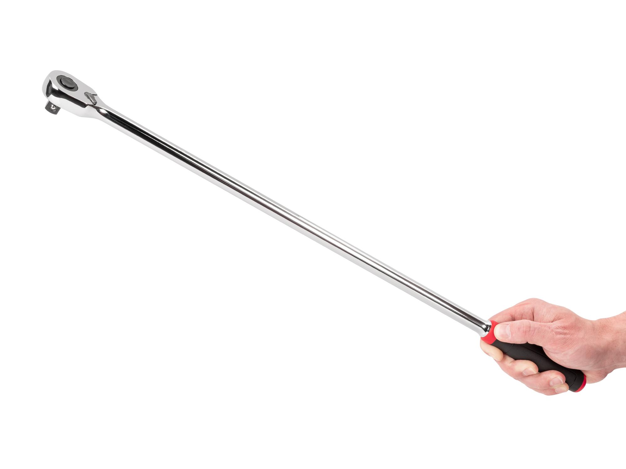 Person holding Tekton 24 inch ratchet. Item #SRH12224