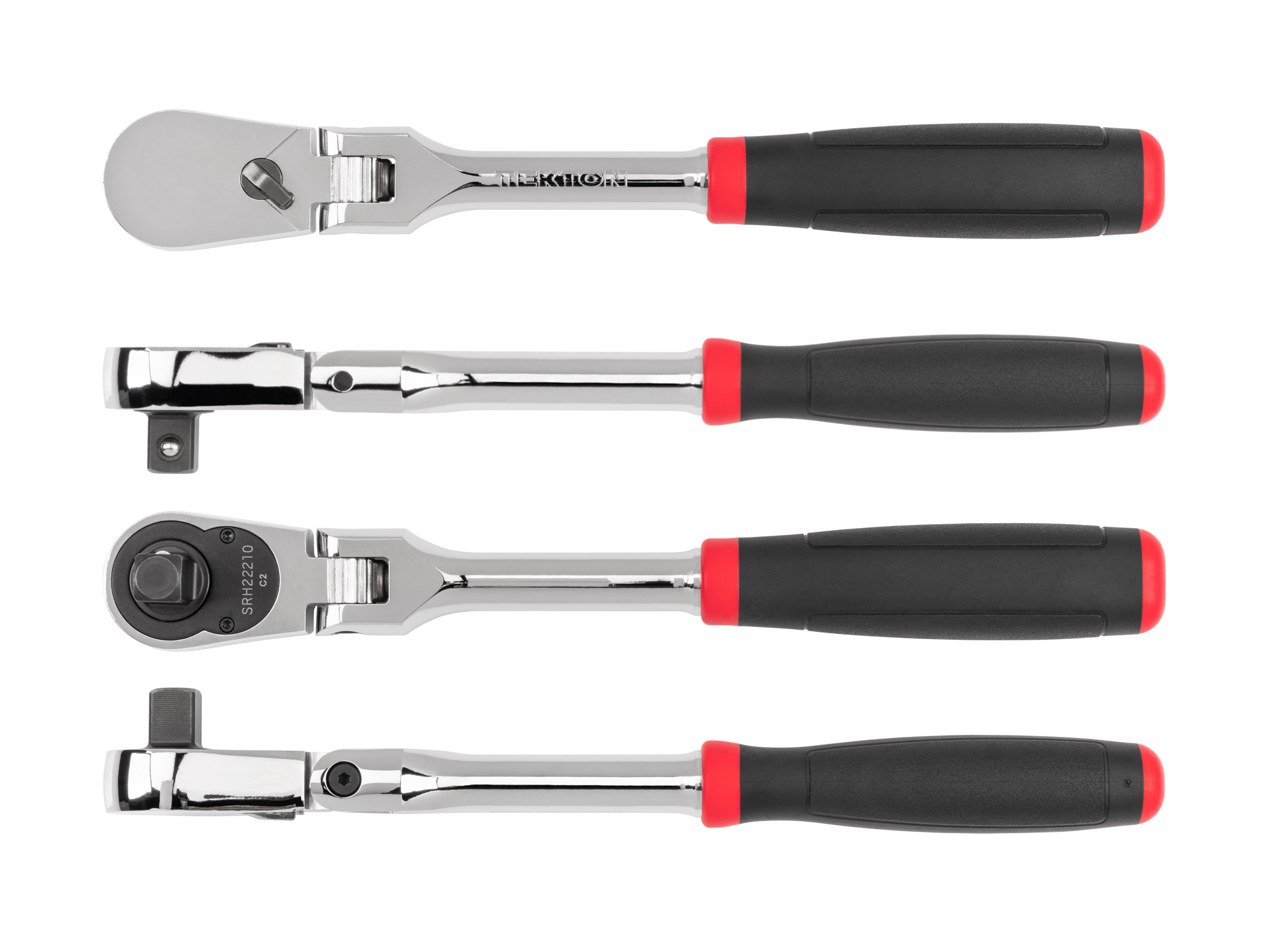 Classic non-quick-release flex head ratchet with 180-degree flex, 90-tooth gear, and 4-degree swing. Ultra-compact head and comfort grip handle. SRH22210.