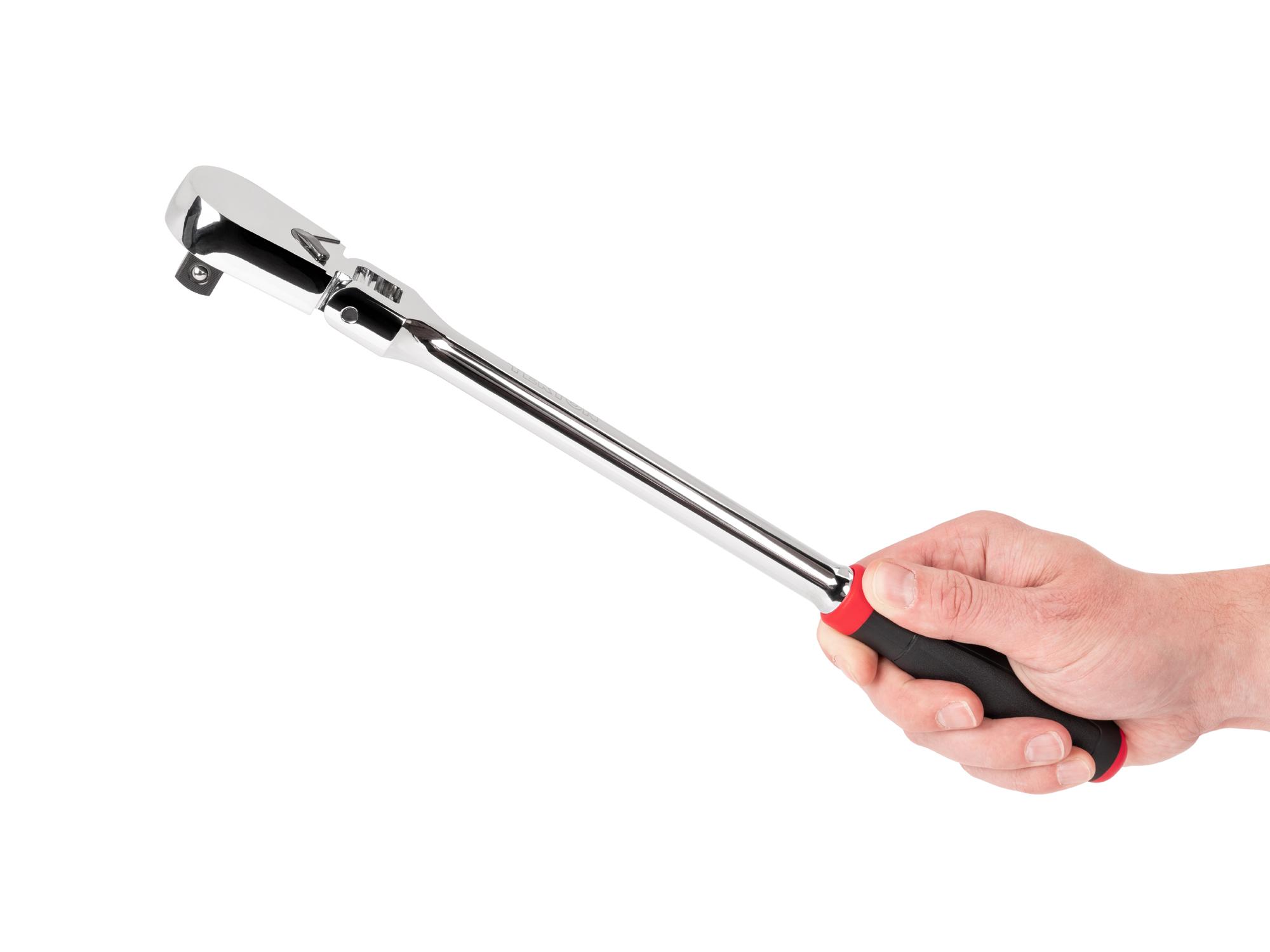 Person holding Tekton 14 inch ratchet. Item #SRH22214