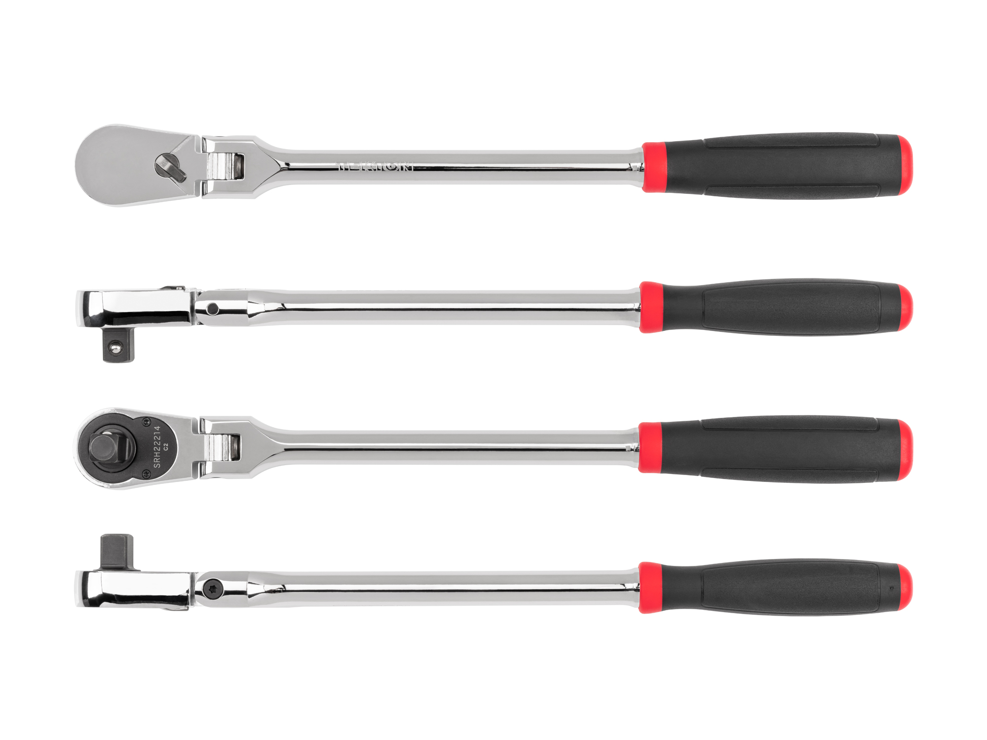 Classic non-quick-release flex head ratchet with 180-degree flex, 90-tooth gear, and 4-degree swing. Ultra-compact head and comfort grip handle. SRH22214.