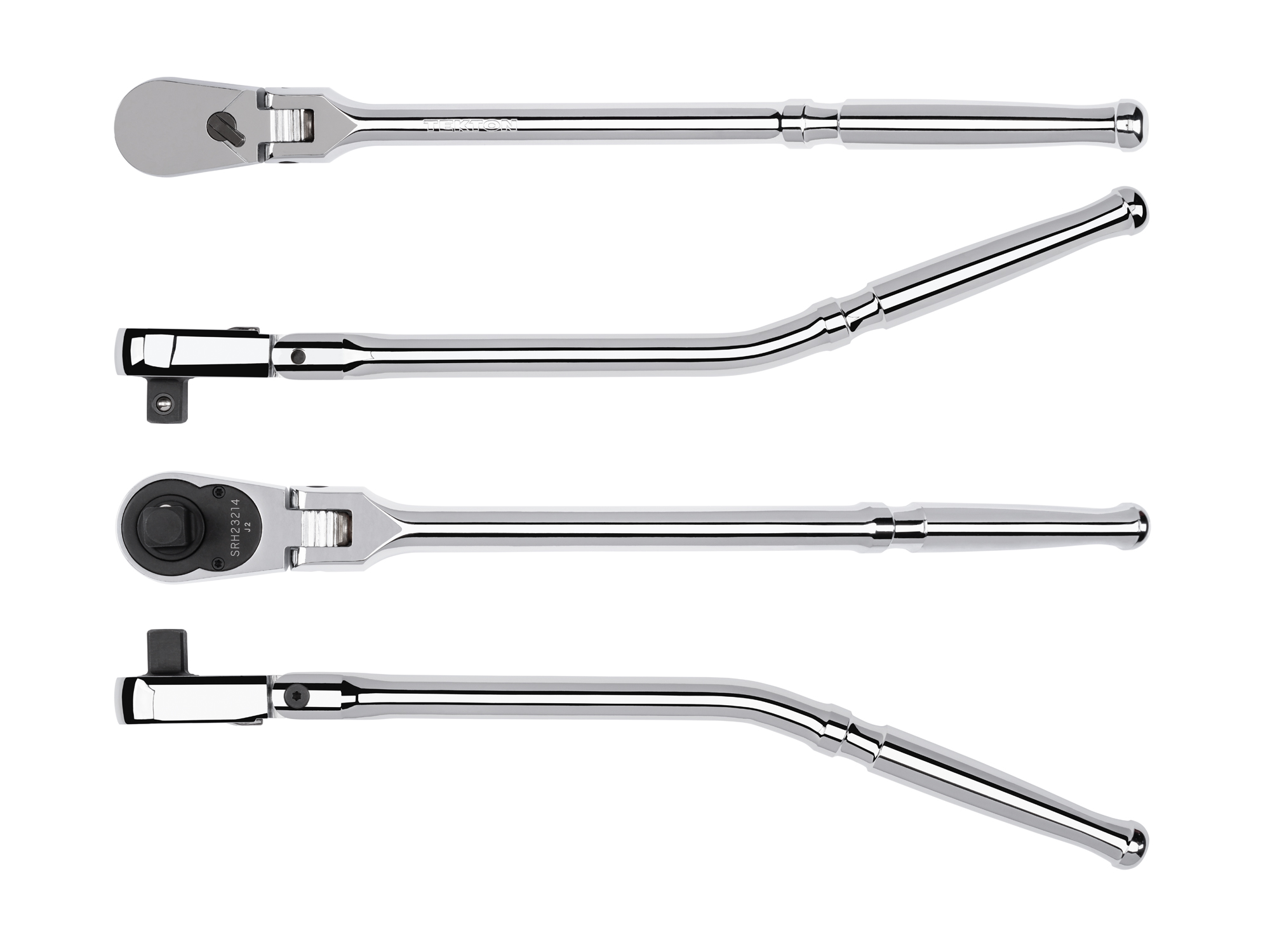 Classic non-quick-release flex head bent handle ratchet with 180-degree flex, 90-tooth gear, 4-degree swing, and ultra-compact head provide the ultimate all-access design. SRH23214.