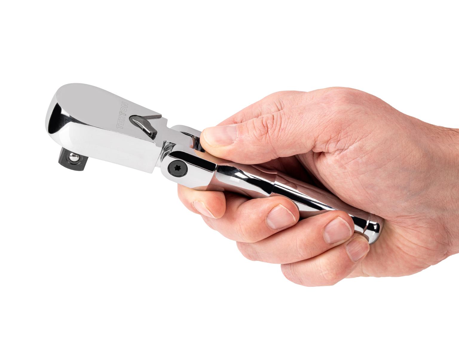 Person holding Tekton 6 inch ratchet. Item #SRH26206