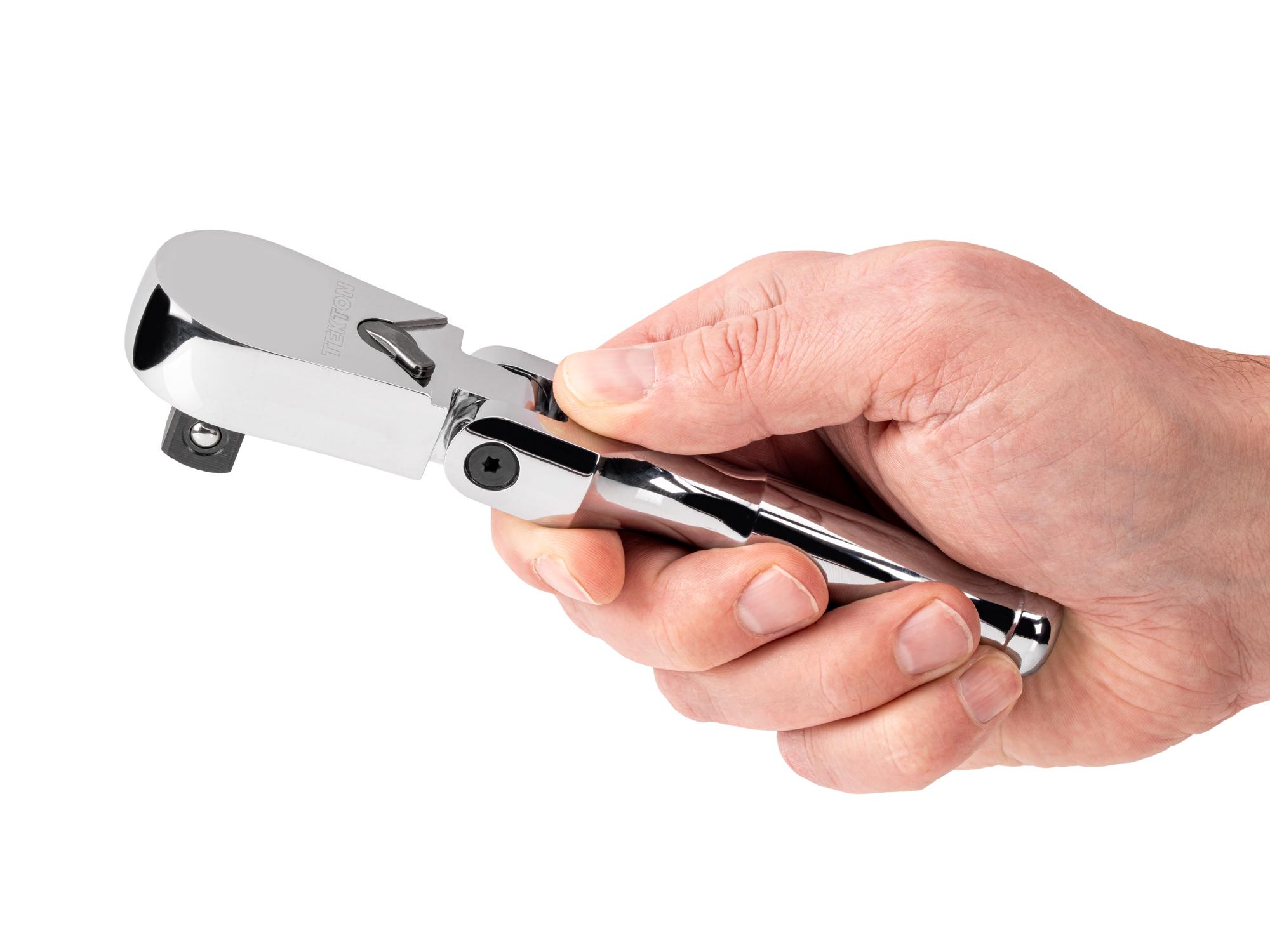 Person holding Tekton 6 inch ratchet. Item #SRH26206