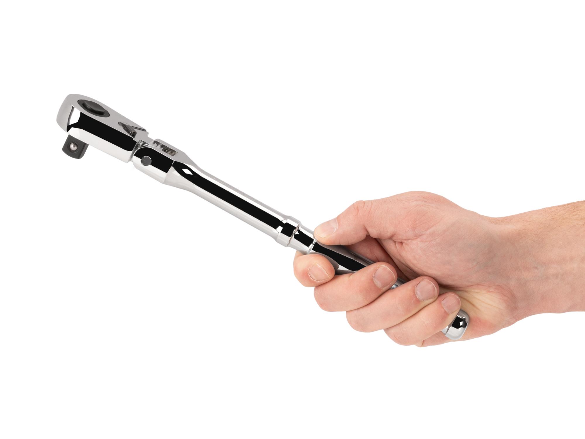 Person holding Tekton 10 1/2 inch ratchet. Item #SRH31210