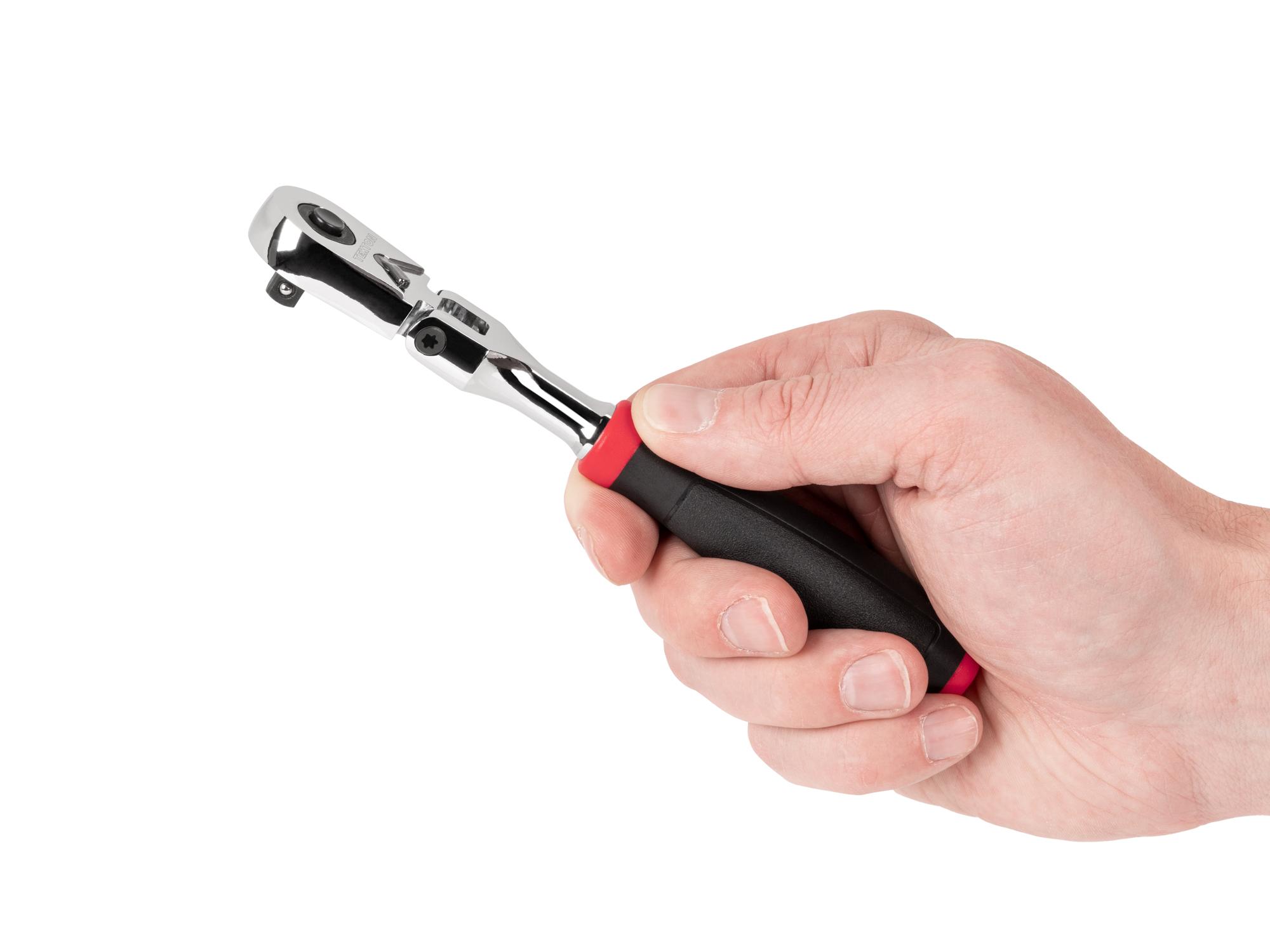 Person holding Tekton 6 inch ratchet. Item #SRH32006