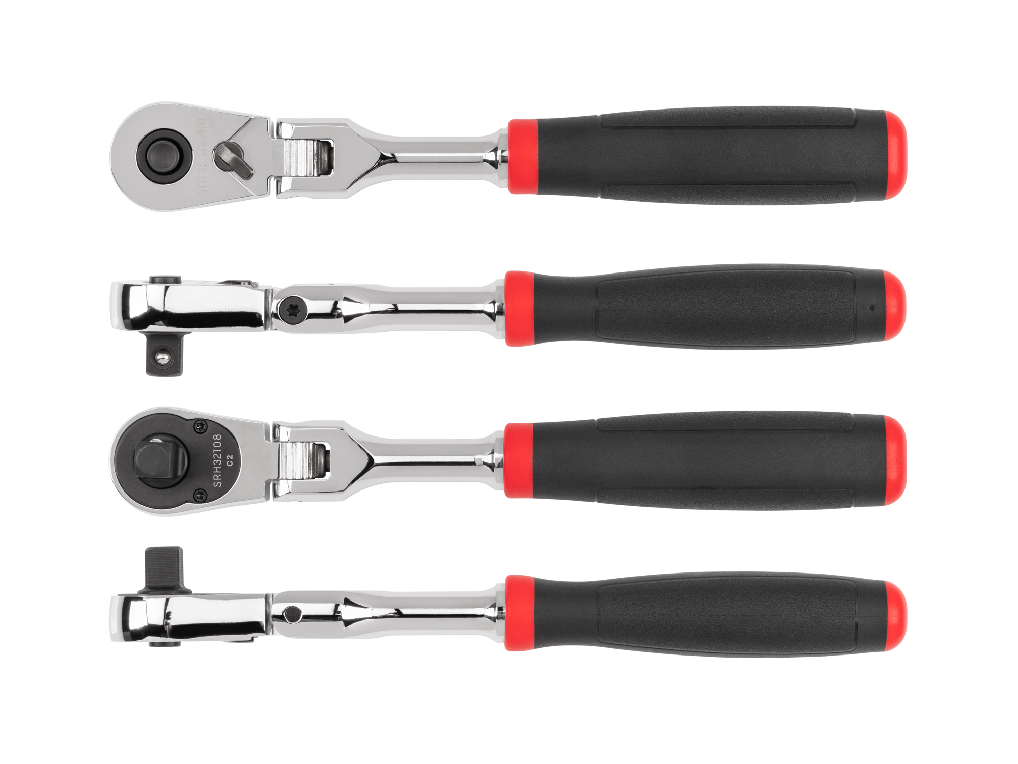 Quick-release flex head ratchet with 180-degree flex, 90-tooth gear, and 4-degree swing. Ultra-compact head and comfort grip handle. SRH32108.