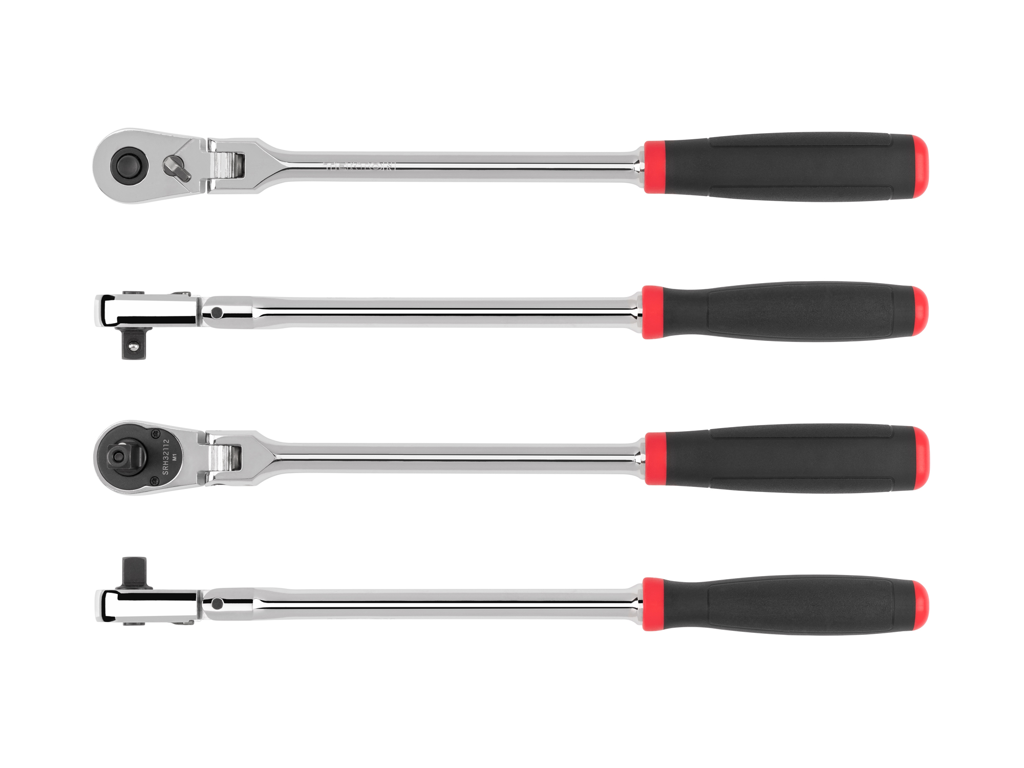 Quick-release flex head ratchet with 180-degree flex, 90-tooth gear, and 4-degree swing. Ultra-compact head and comfort grip handle. SRH32112.