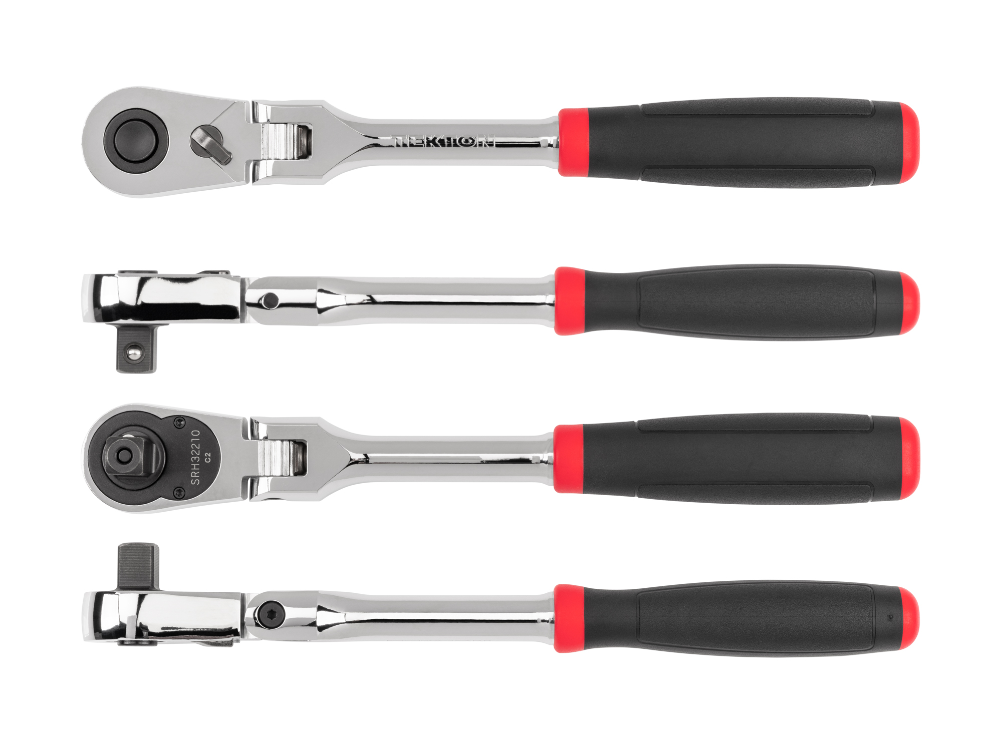 Quick-release flex head ratchet with 180-degree flex, 90-tooth gear, and 4-degree swing. Ultra-compact head and comfort grip handle. SRH32210.