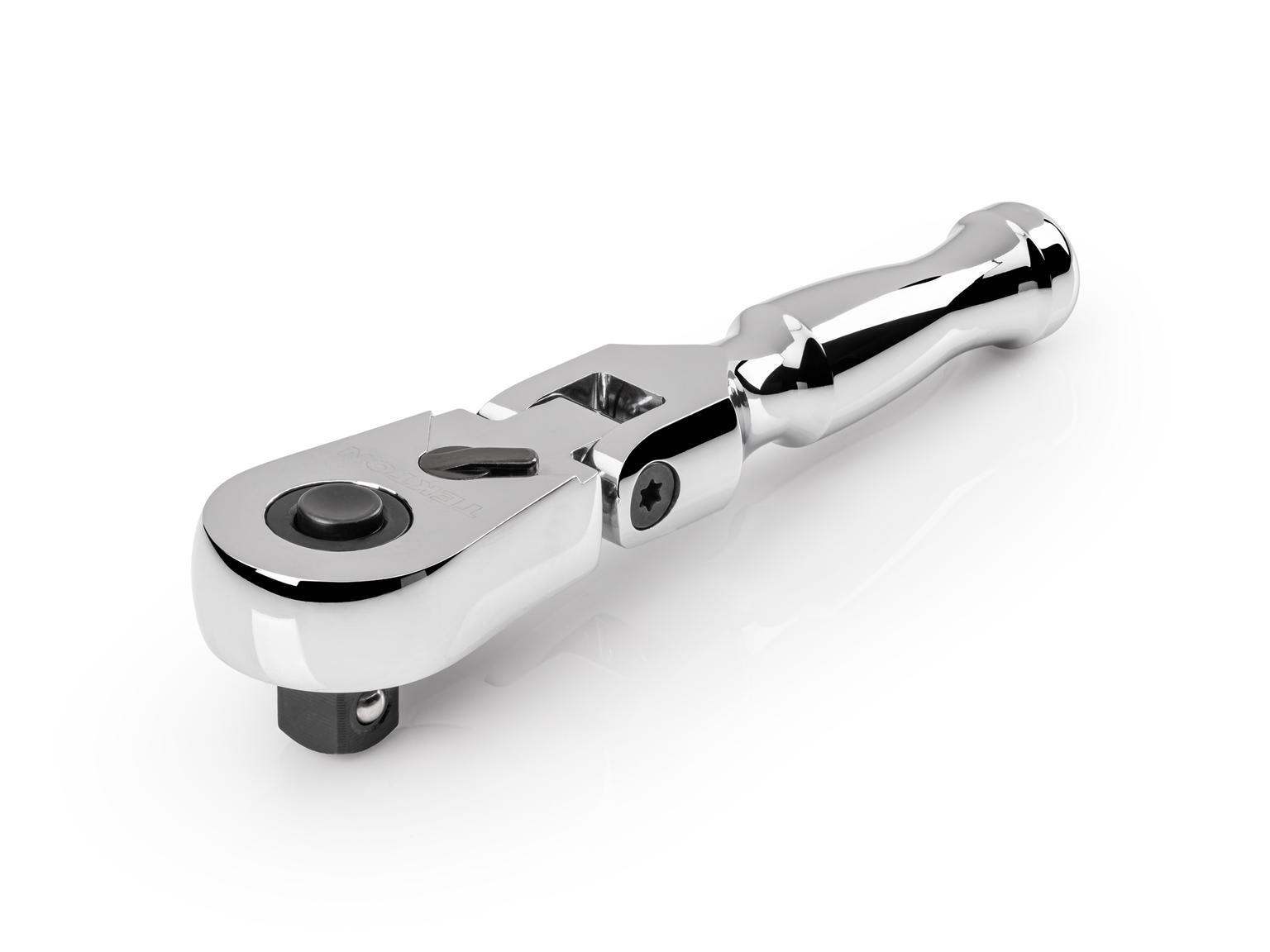 Front-right angle view of Tekton 4.5 inch ratchet. Item #SRH36104