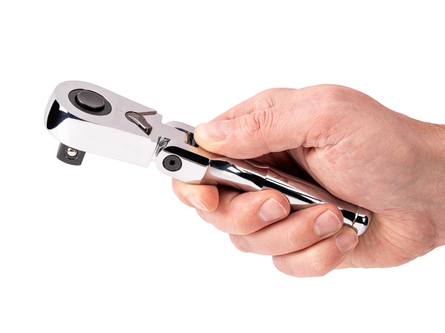 Person holding Tekton 6 inch ratchet. Item #SRH36206